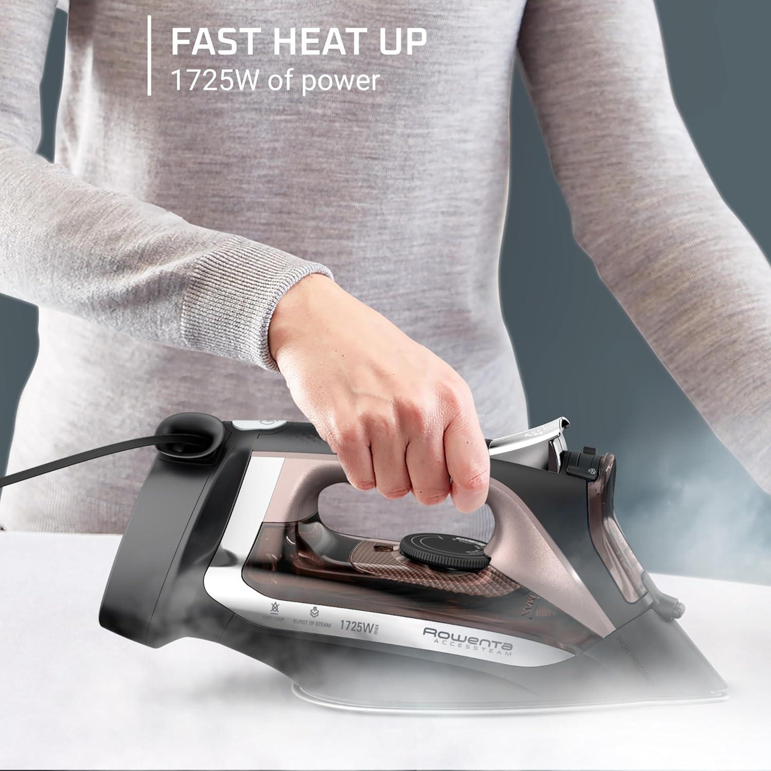 image:imageRowenta 2in1 Duo Force Iron and Steamer for Clothes 1700W Steam Iron Stainless Steel Soleplate UltraLightweight Detachable 135oz Water Tank Clothes Steamer AntiDrip Black amp Green JR4030Steam Iron