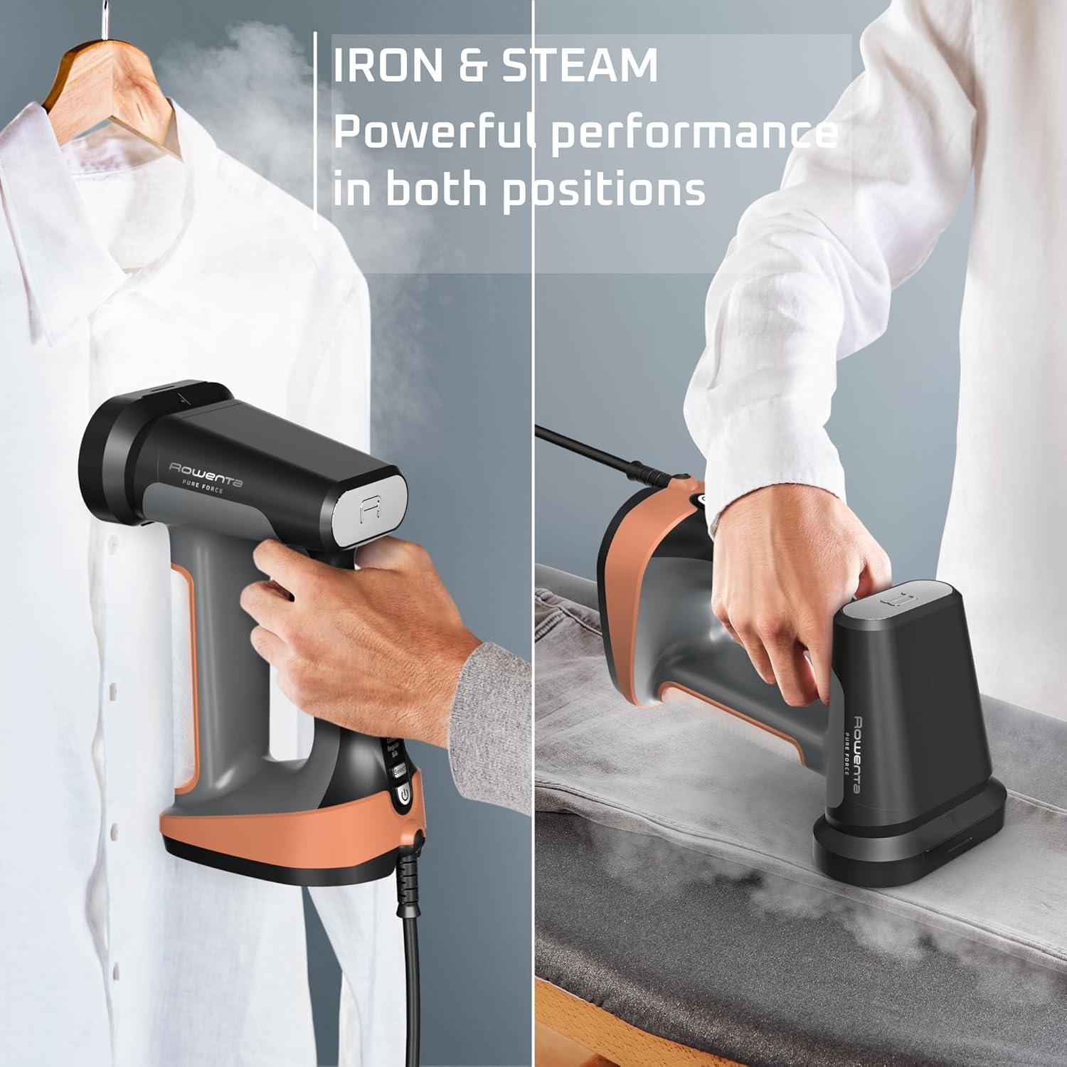 image:imageRowenta Handheld Steamer for Clothes Pure Force 2in1 Steamer amp Iron 1875W VerticalHorizonal Steaming amp Ironing Lightweight Autooff XL power 1875 Watts DR88223in1 Iron Steam Lint Remover
