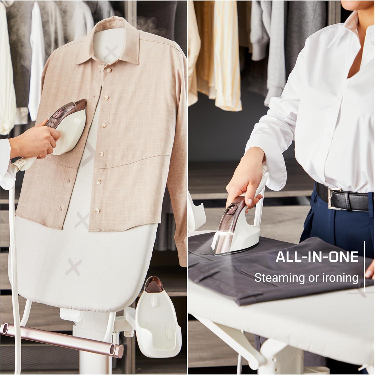 image:imageRowenta IXEO Steamer for Clothes with Ironing Board 65 Inches 45 Second Heatup 1 Liter Capacity 1500 Watts Ironing Portable Fabric Steamer Garment Steamer Adjustable QR1410BlackAllInOne