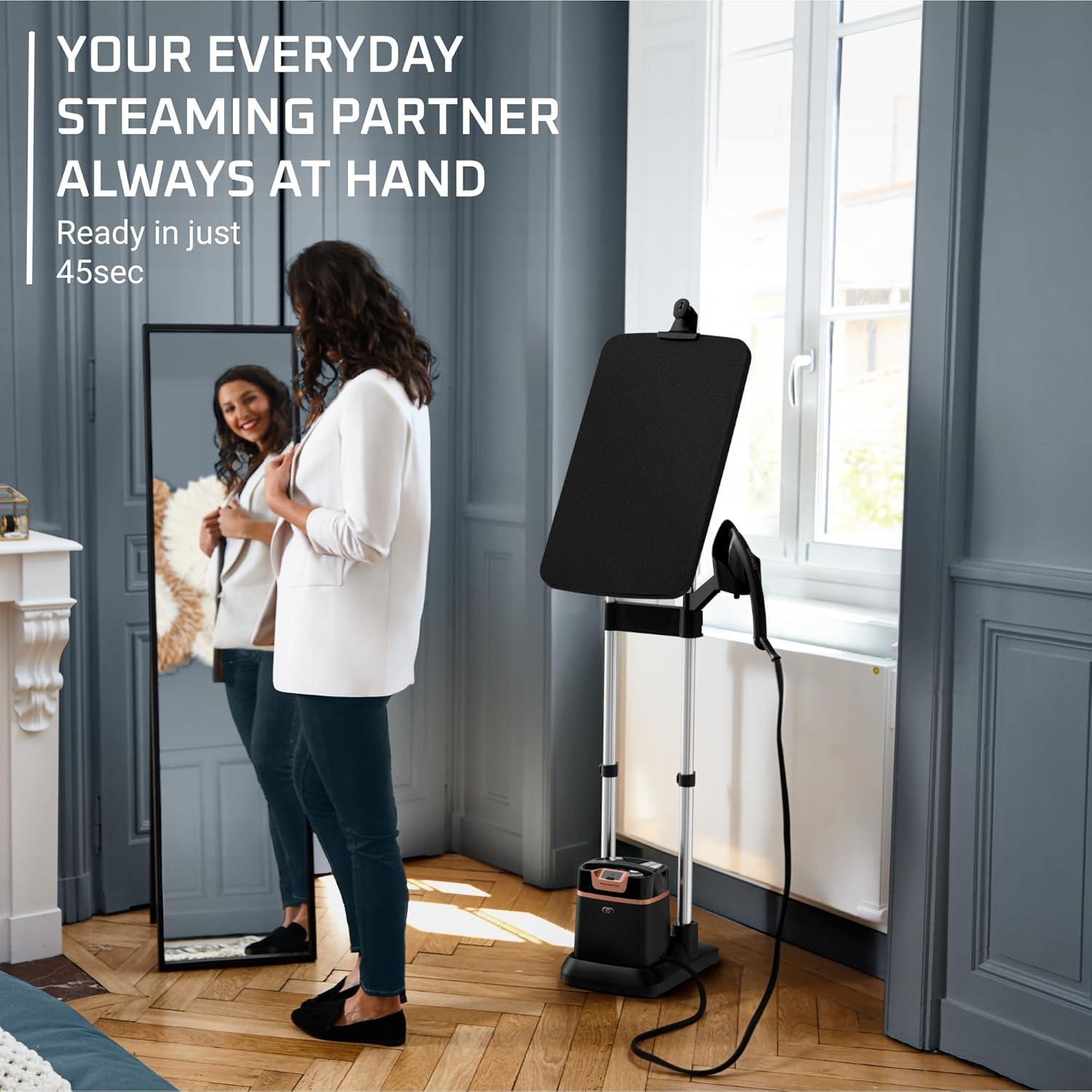 image:imageRowenta IXEO Steamer for Clothes with Ironing Board 65 Inches 45 Second Heatup 1 Liter Capacity 1500 Watts Ironing Portable Fabric Steamer Garment Steamer Adjustable QR1410BlackBlack Full Size Steamer