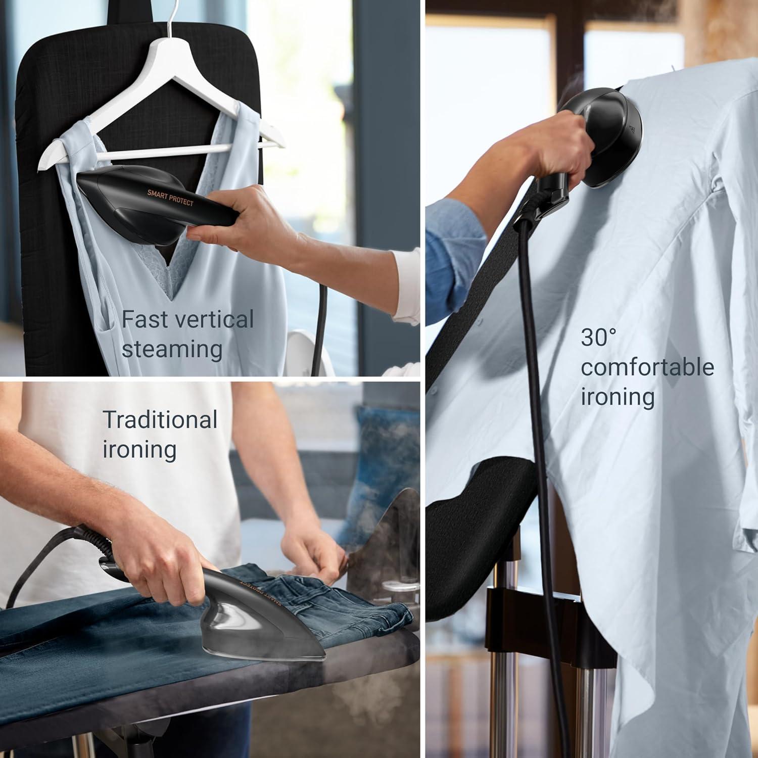 image:imageRowenta IXEO Steamer for Clothes with Ironing Board 65 Inches 45 Second Heatup 1 Liter Capacity 1500 Watts Ironing Portable Fabric Steamer Garment Steamer Adjustable QR1410BlackBlack Full Size Steamer