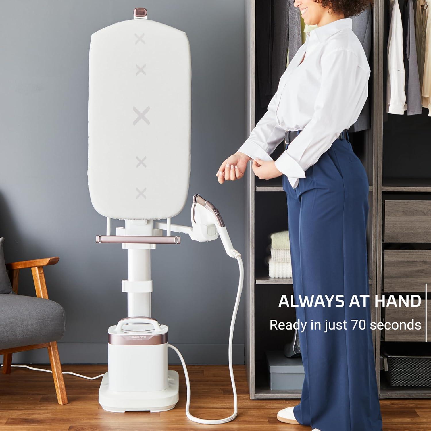 image:imageRowenta IXEO Steamer for Clothes with Ironing Board 65 Inches 45 Second Heatup 1 Liter Capacity 1500 Watts Ironing Portable Fabric Steamer Garment Steamer Adjustable QR1410BlackAllInOne