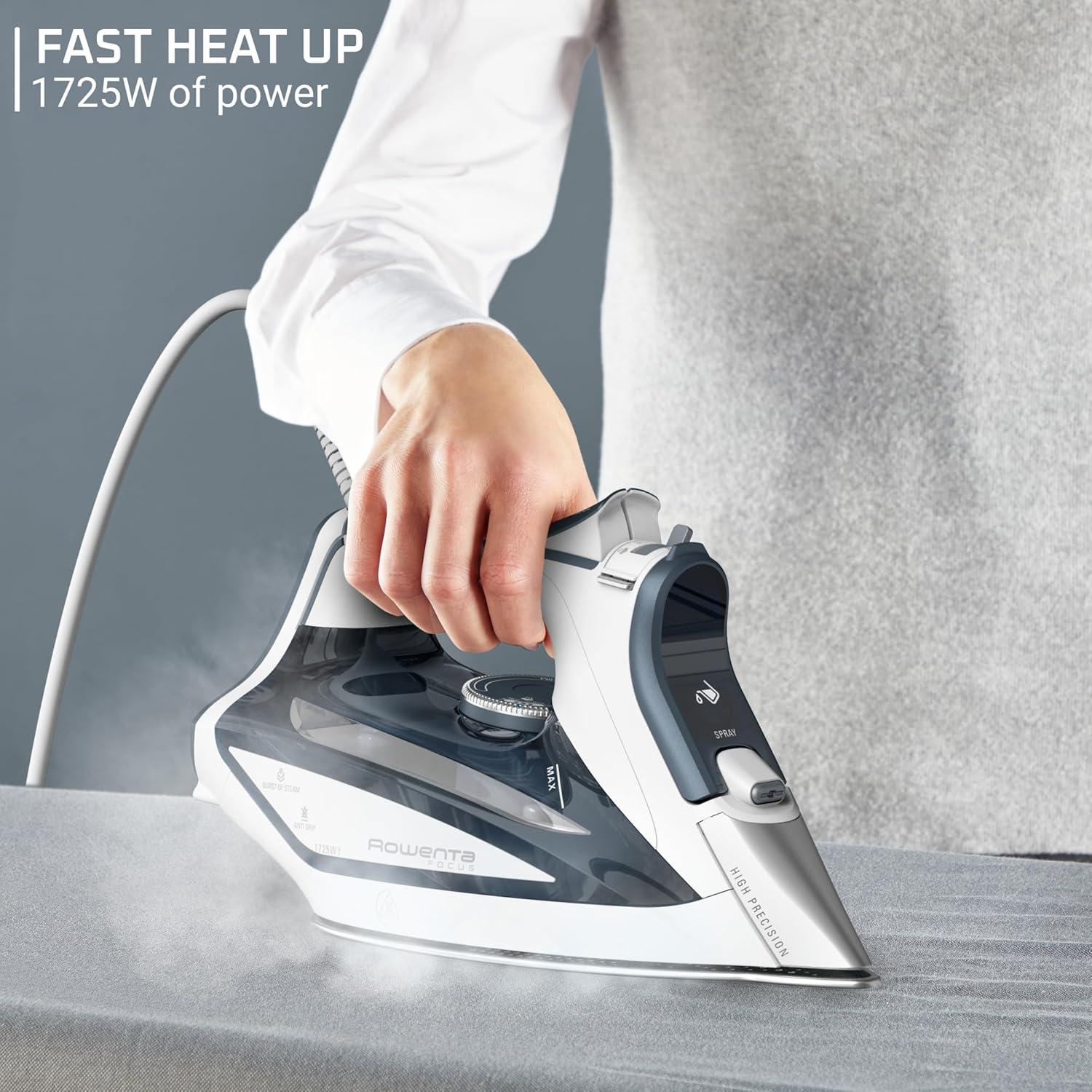 image:imageRowenta Iron Focus Excellence Stainless Steel Soleplate Steam Iron for Clothes Retractable Cord 400 Microsteam Holes Powerful steam LED Display 1750 W Ironing Clothes Cordreel Red DW5433Powerful Steam Boost