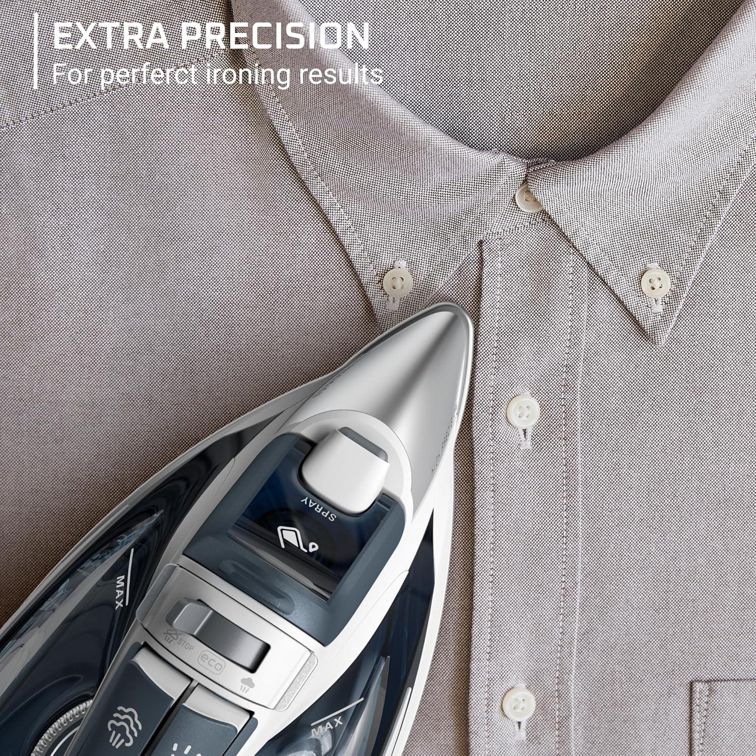 image:imageRowenta Iron Focus Excellence Stainless Steel Soleplate Steam Iron for Clothes Retractable Cord 400 Microsteam Holes Powerful steam LED Display 1750 W Ironing Clothes Cordreel Red DW5433Powerful Steam Boost