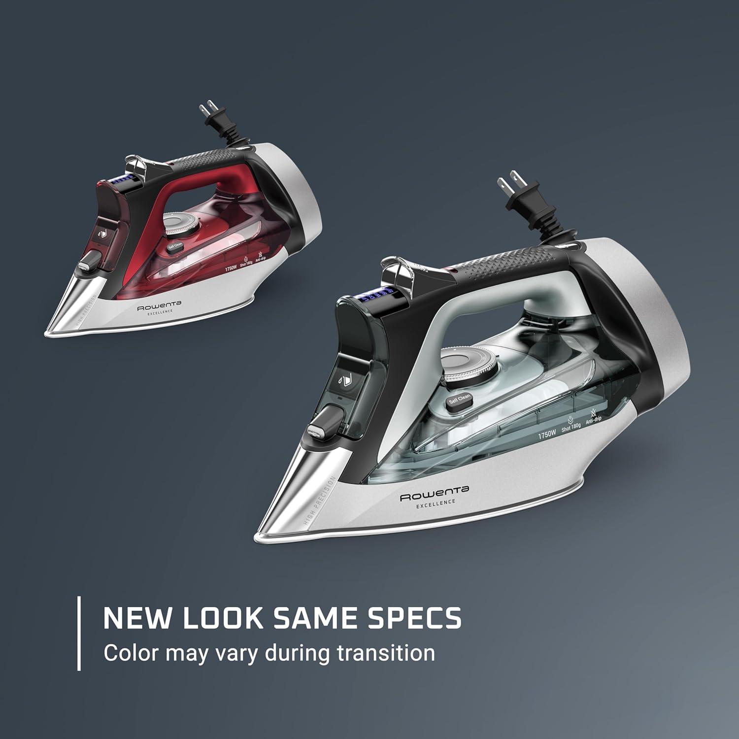 image:imageRowenta Iron Focus Excellence Stainless Steel Soleplate Steam Iron for Clothes Retractable Cord 400 Microsteam Holes Powerful steam LED Display 1750 W Ironing Clothes Cordreel Red DW5433Powerful Steam Boost Retractable Cord