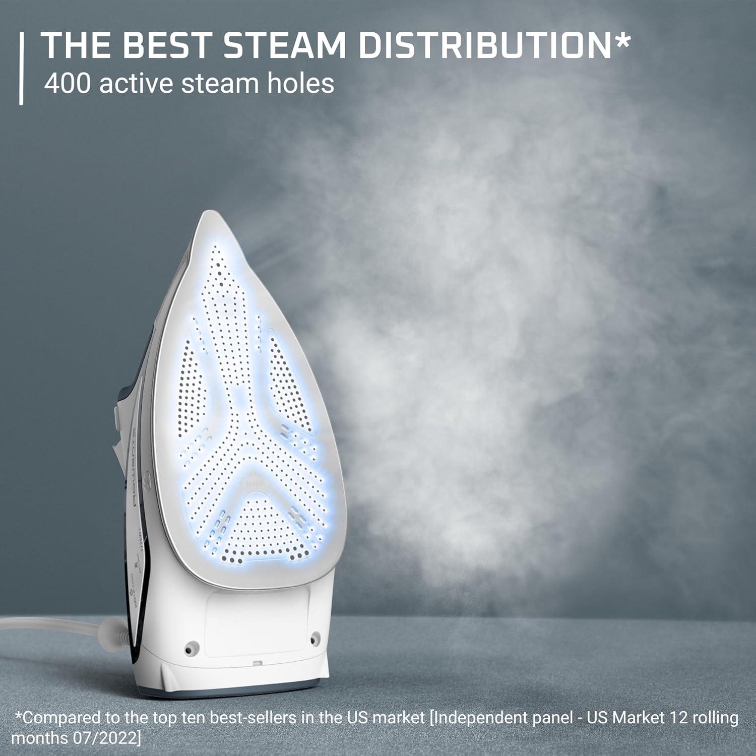 image:imageRowenta Iron Focus Excellence Stainless Steel Soleplate Steam Iron for Clothes Retractable Cord 400 Microsteam Holes Powerful steam LED Display 1750 W Ironing Clothes Cordreel Red DW5433Powerful Steam Boost