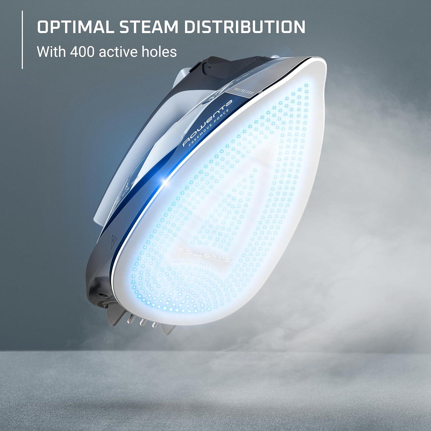 image:imageRowenta Iron Focus Excellence Stainless Steel Soleplate Steam Iron for Clothes Retractable Cord 400 Microsteam Holes Powerful steam LED Display 1750 W Ironing Clothes Cordreel Red DW5433Powerful Steam Boost Cordless