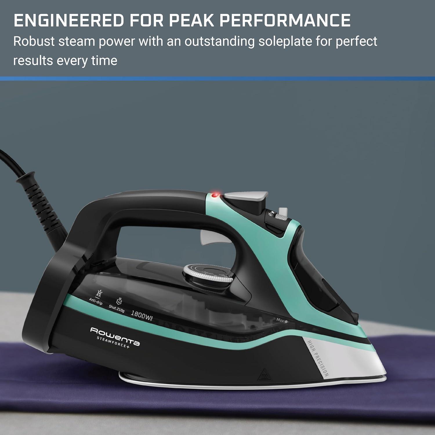 image:imageRowenta Iron Steamer for Clothes Master Steam Station Professional Steam Iron for Clothes with Stainless Steel Soleplate 57 Oz 400 Microsteam Holes BuiltIn Pump 1750 Watts BlackGreen VR8338Extra Steam Power Great Steam Distribution
