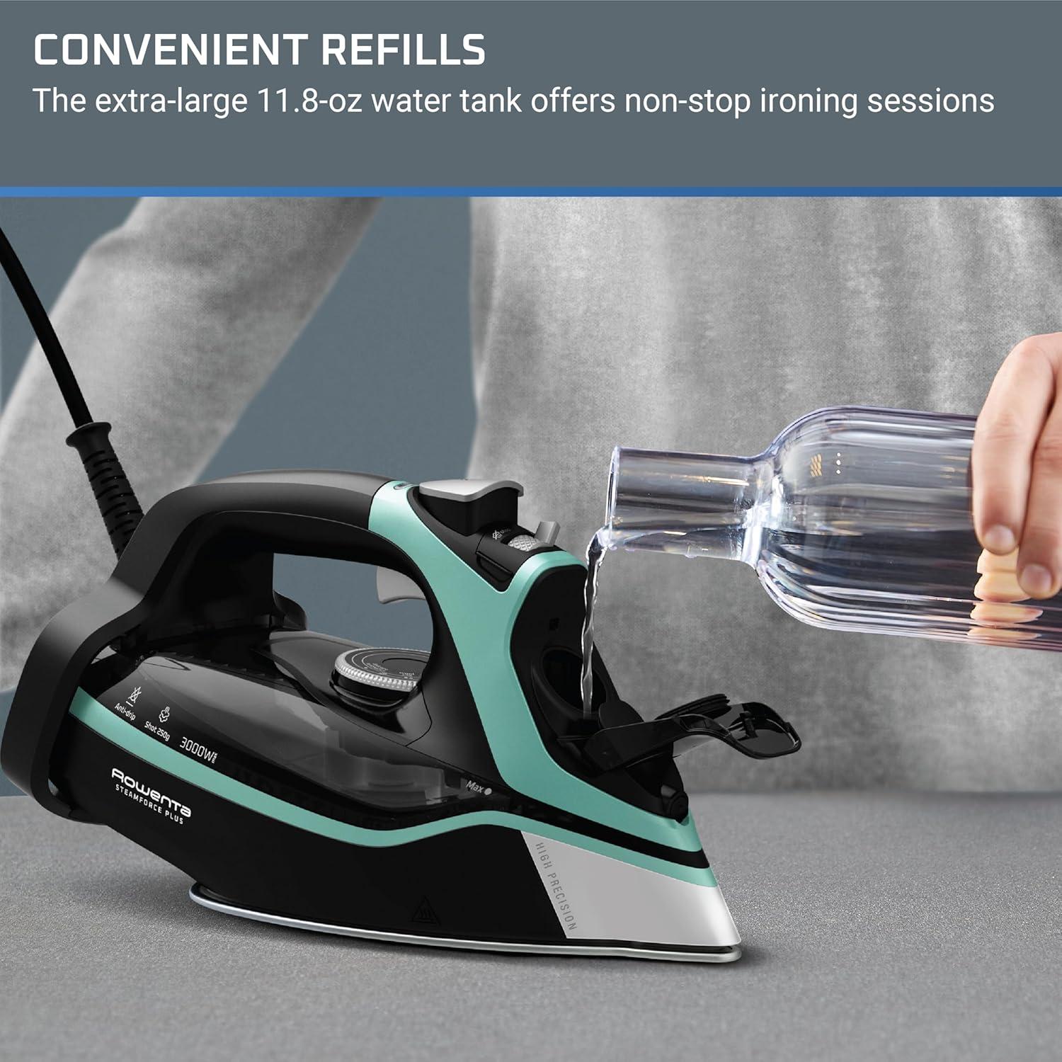 image:imageRowenta Iron Steamer for Clothes Master Steam Station Professional Steam Iron for Clothes with Stainless Steel Soleplate 57 Oz 400 Microsteam Holes BuiltIn Pump 1750 Watts BlackGreen VR8338Extra Steam Power Great Steam Distribution