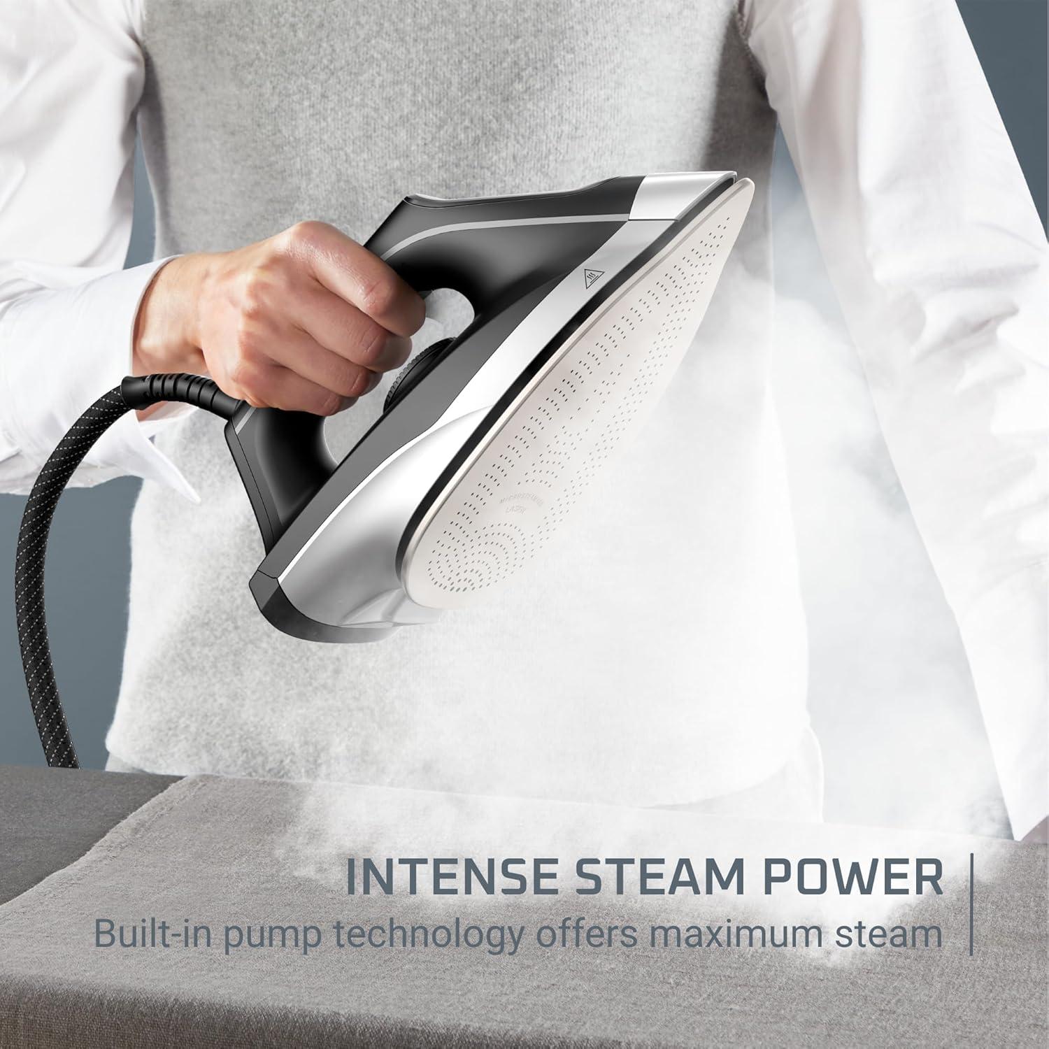 image:imageRowenta Iron Steamer for Clothes Master Steam Station Professional Steam Iron for Clothes with Stainless Steel Soleplate 57 Oz 400 Microsteam Holes BuiltIn Pump 1750 Watts BlackGreen VR8338XL Steam Sessions
