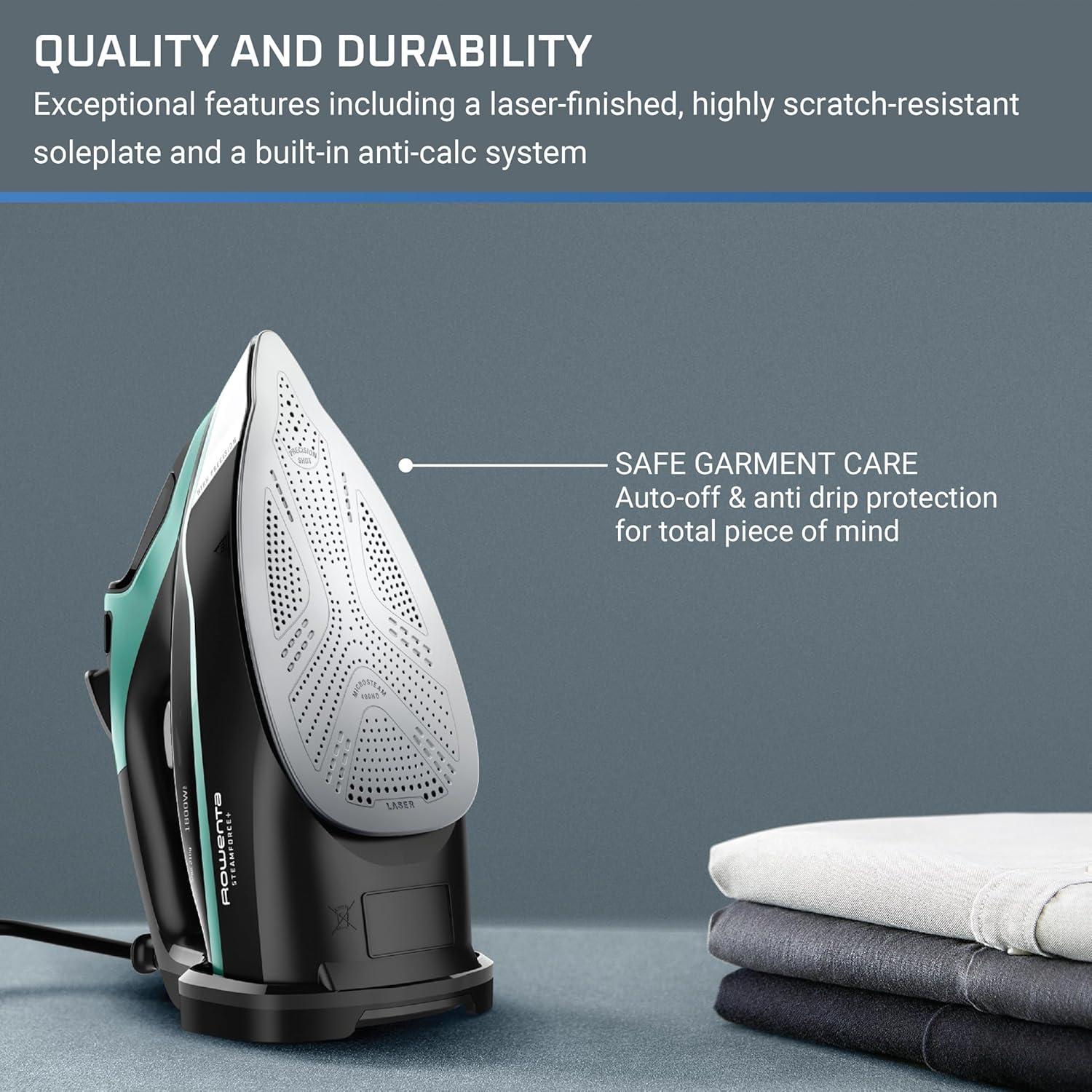 image:imageRowenta Iron Steamer for Clothes Master Steam Station Professional Steam Iron for Clothes with Stainless Steel Soleplate 57 Oz 400 Microsteam Holes BuiltIn Pump 1750 Watts BlackGreen VR8338Extra Steam Power Great Steam Distribution