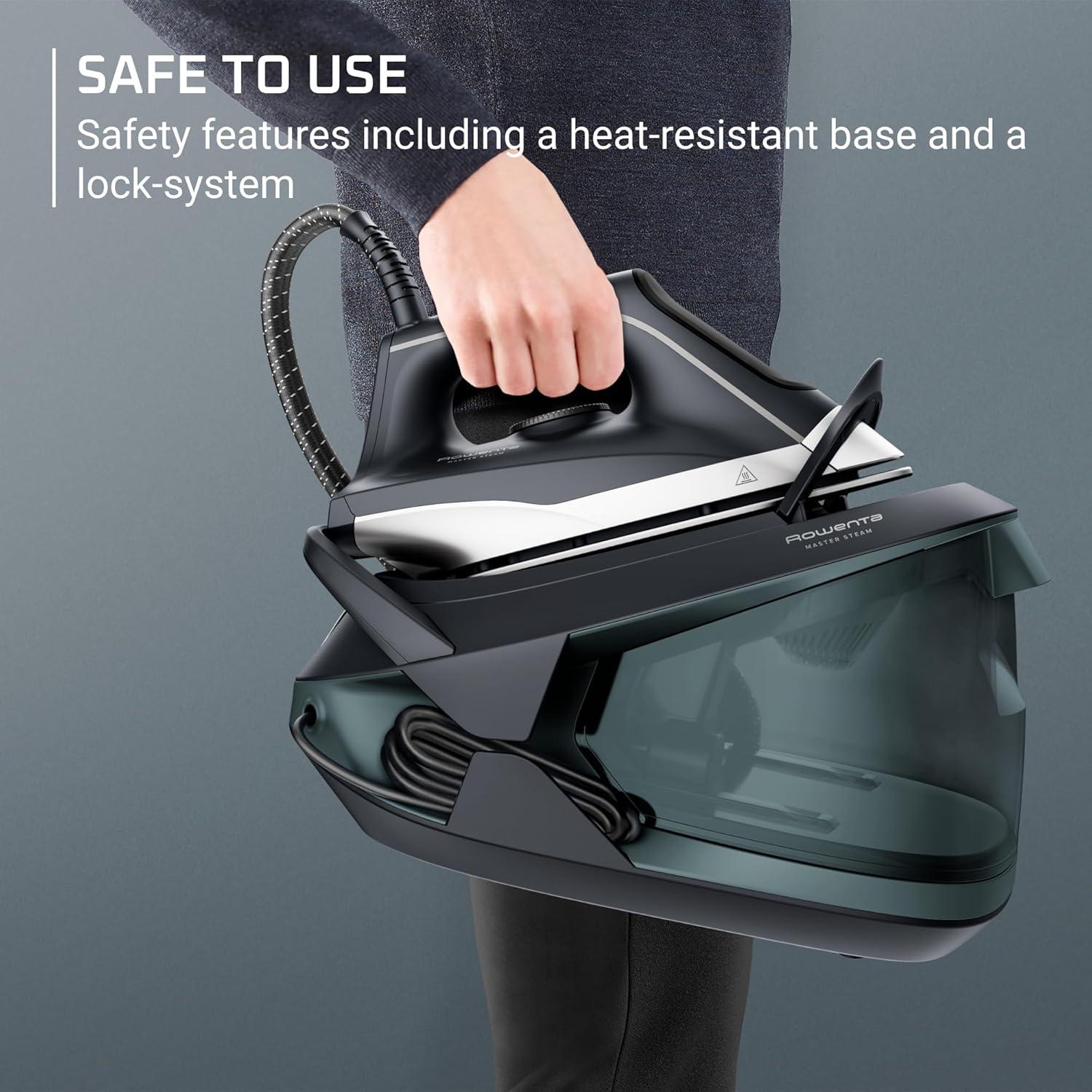 image:imageRowenta Iron Steamer for Clothes Master Steam Station Professional Steam Iron for Clothes with Stainless Steel Soleplate 57 Oz 400 Microsteam Holes BuiltIn Pump 1750 Watts BlackGreen VR8338XL Steam Sessions