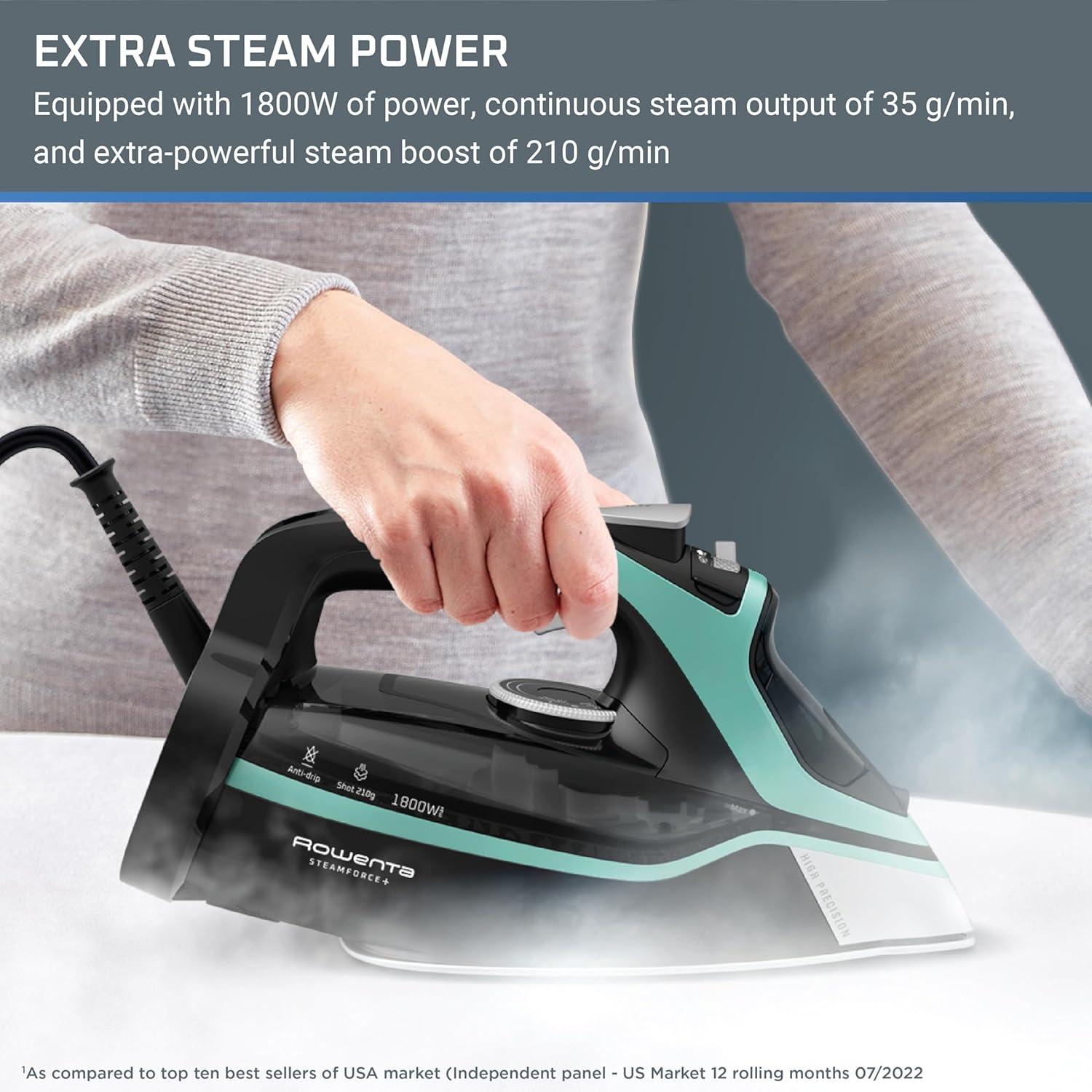 image:imageRowenta Iron Steamer for Clothes Master Steam Station Professional Steam Iron for Clothes with Stainless Steel Soleplate 57 Oz 400 Microsteam Holes BuiltIn Pump 1750 Watts BlackGreen VR8338Extra Steam Power Great Steam Distribution