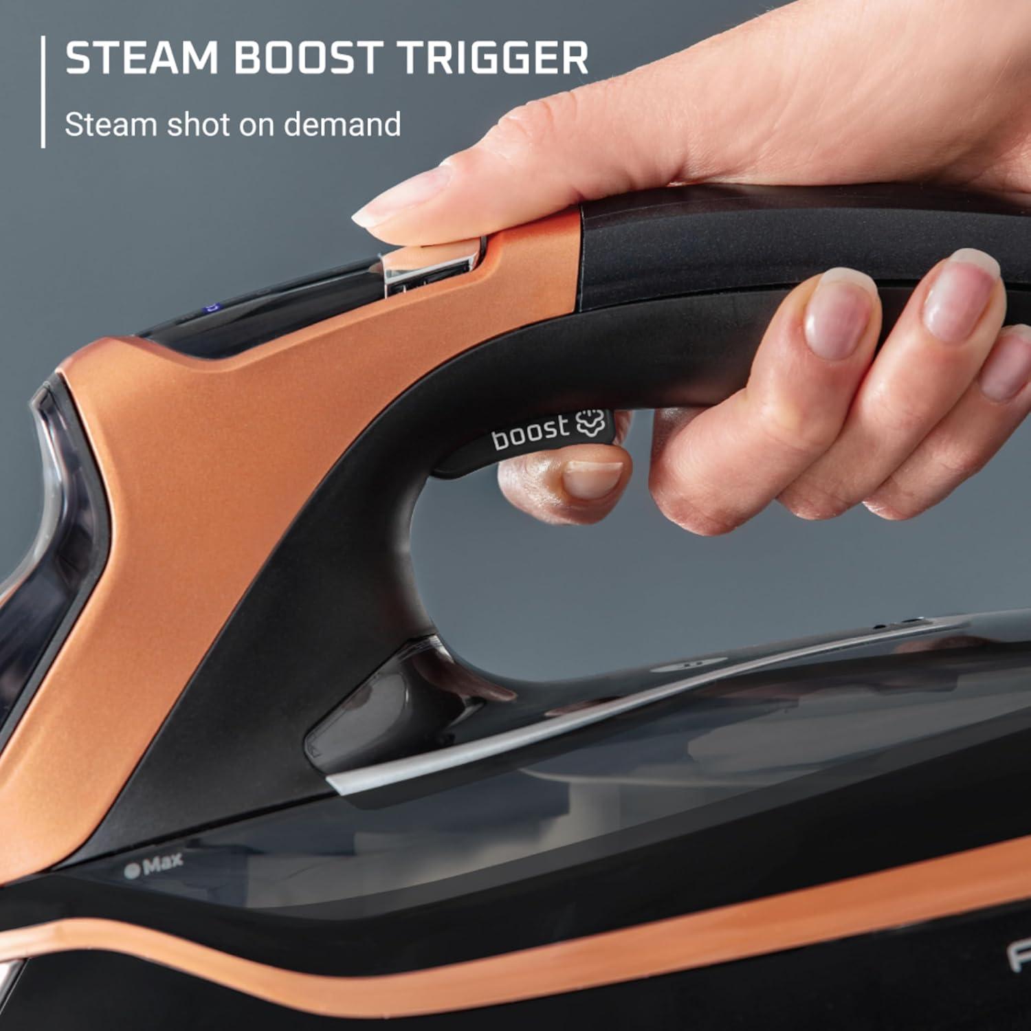 image:imageRowenta Iron Steamer for Clothes Master Steam Station Professional Steam Iron for Clothes with Stainless Steel Soleplate 57 Oz 400 Microsteam Holes BuiltIn Pump 1750 Watts BlackGreen VR8338Ultimate Steam Power Perfect Results