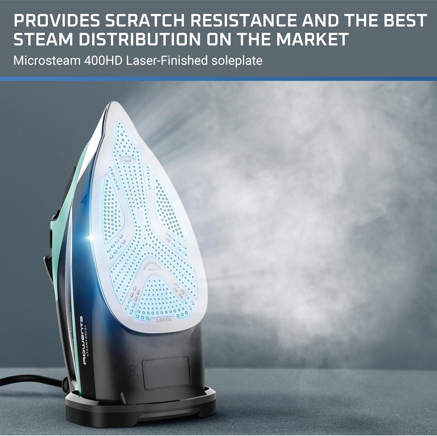 image:imageRowenta Iron Steamer for Clothes Master Steam Station Professional Steam Iron for Clothes with Stainless Steel Soleplate 57 Oz 400 Microsteam Holes BuiltIn Pump 1750 Watts BlackGreen VR8338Extra Steam Power Great Steam Distribution