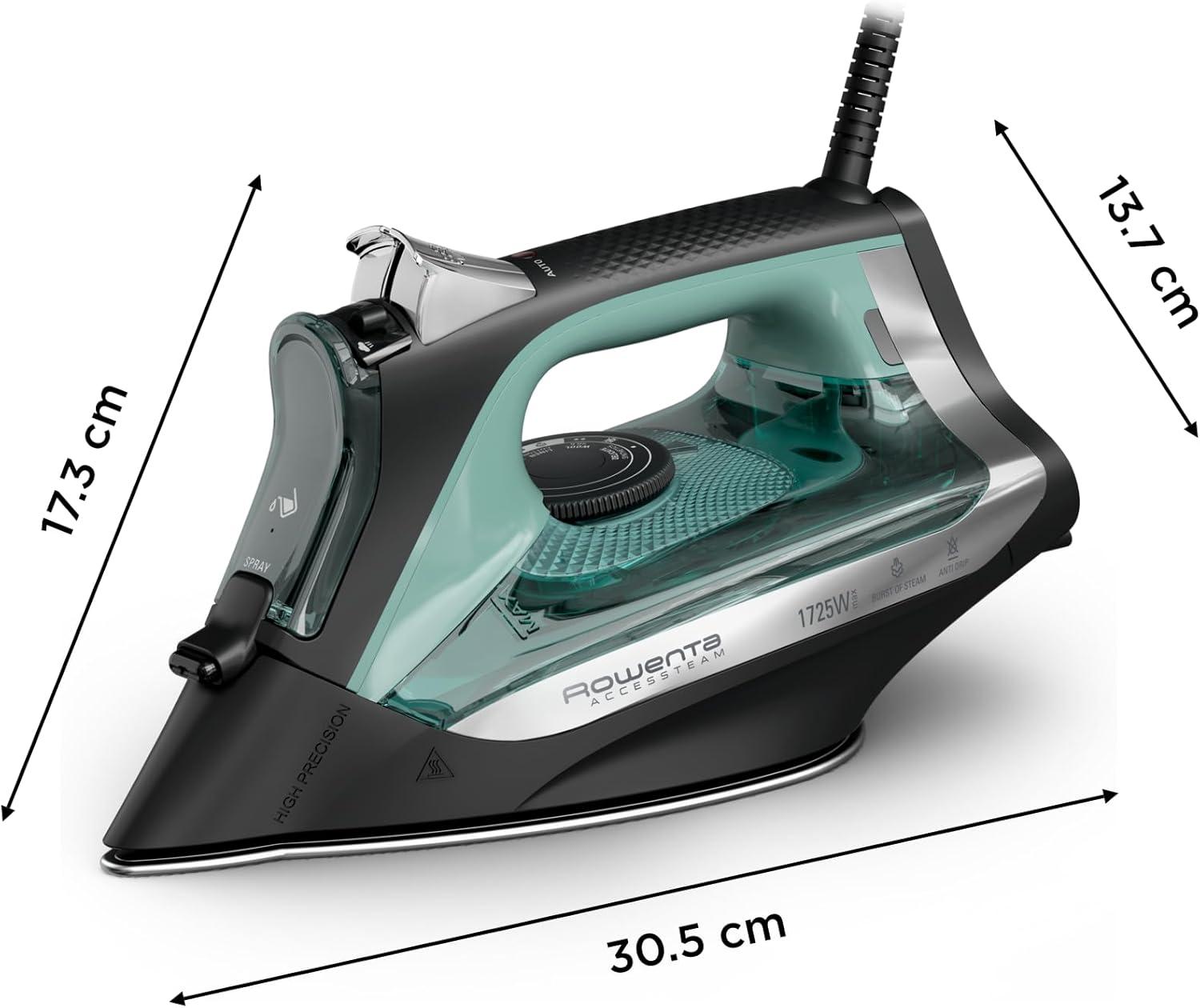 image:imageRowenta Iron Steamer for Clothes Stainless Steel Soleplate Steam Iron 300 Microsteam Holes 1725 Watts Vertical Steaming Powerful Steam Lightweight Autooff Green DW2364