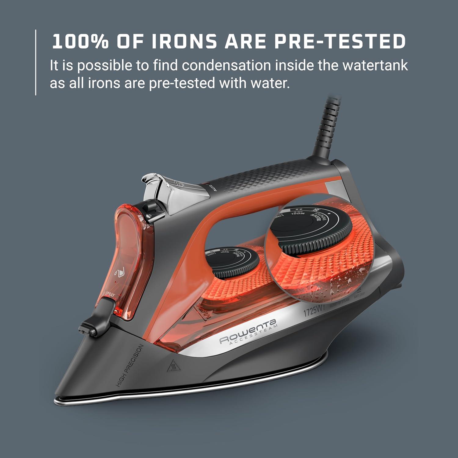image:imageRowenta Iron Steamer for Clothes Stainless Steel Soleplate Steam Iron Microsteam Holes 1700 Watts Lightweight Autooff Black DW23601700Watts