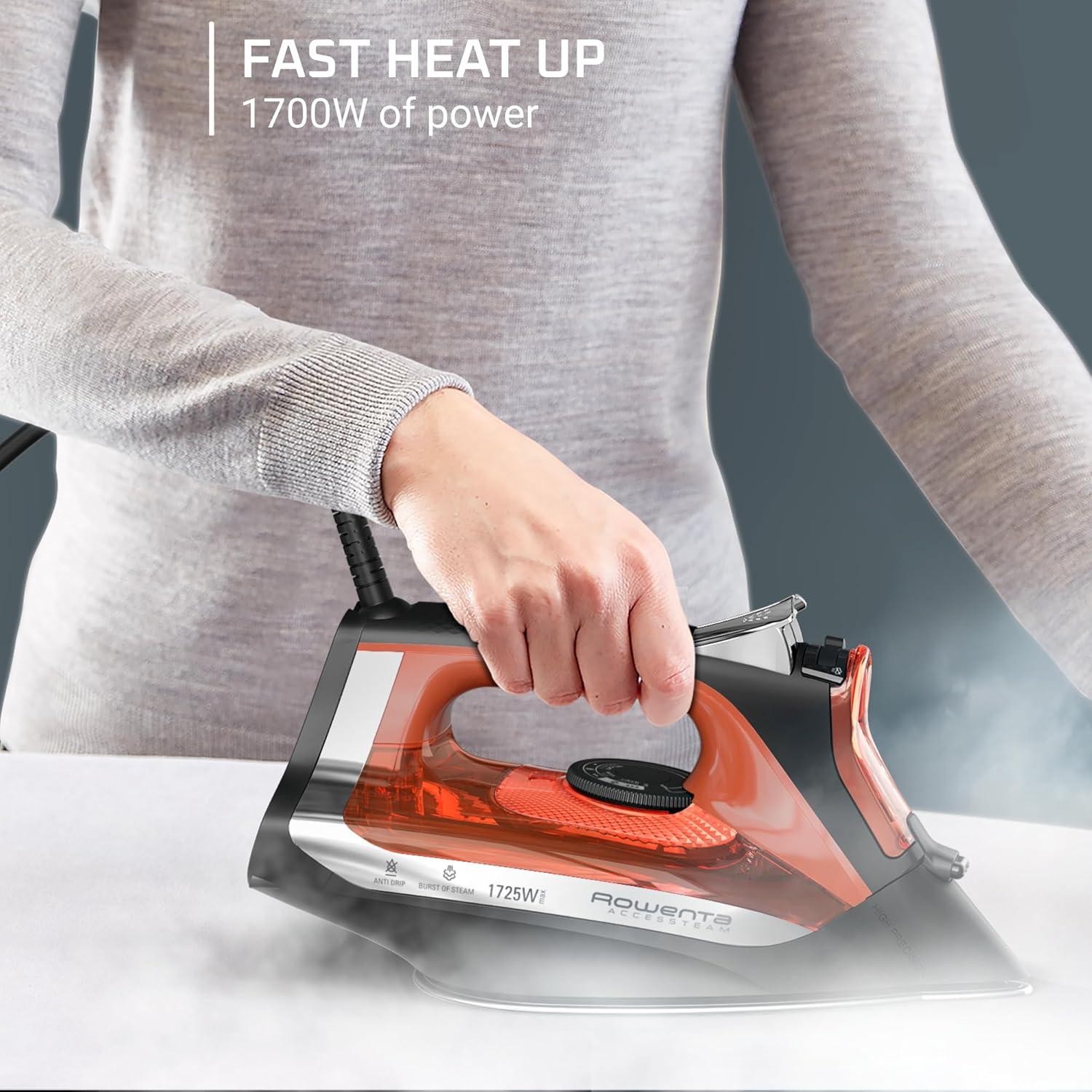 image:imageRowenta Iron Steamer for Clothes Stainless Steel Soleplate Steam Iron Microsteam Holes 1700 Watts Lightweight Autooff Black DW23601700Watts