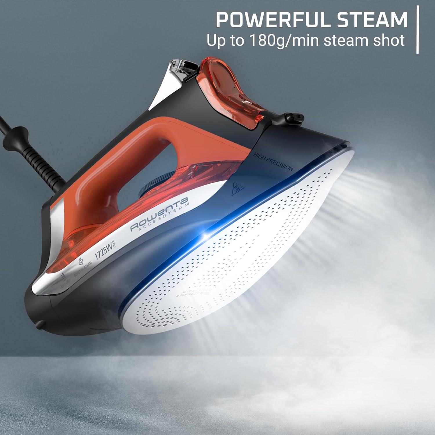 image:imageRowenta Iron Steamer for Clothes Stainless Steel Soleplate Steam Iron Microsteam Holes 1700 Watts Lightweight Autooff Black DW23601700Watts