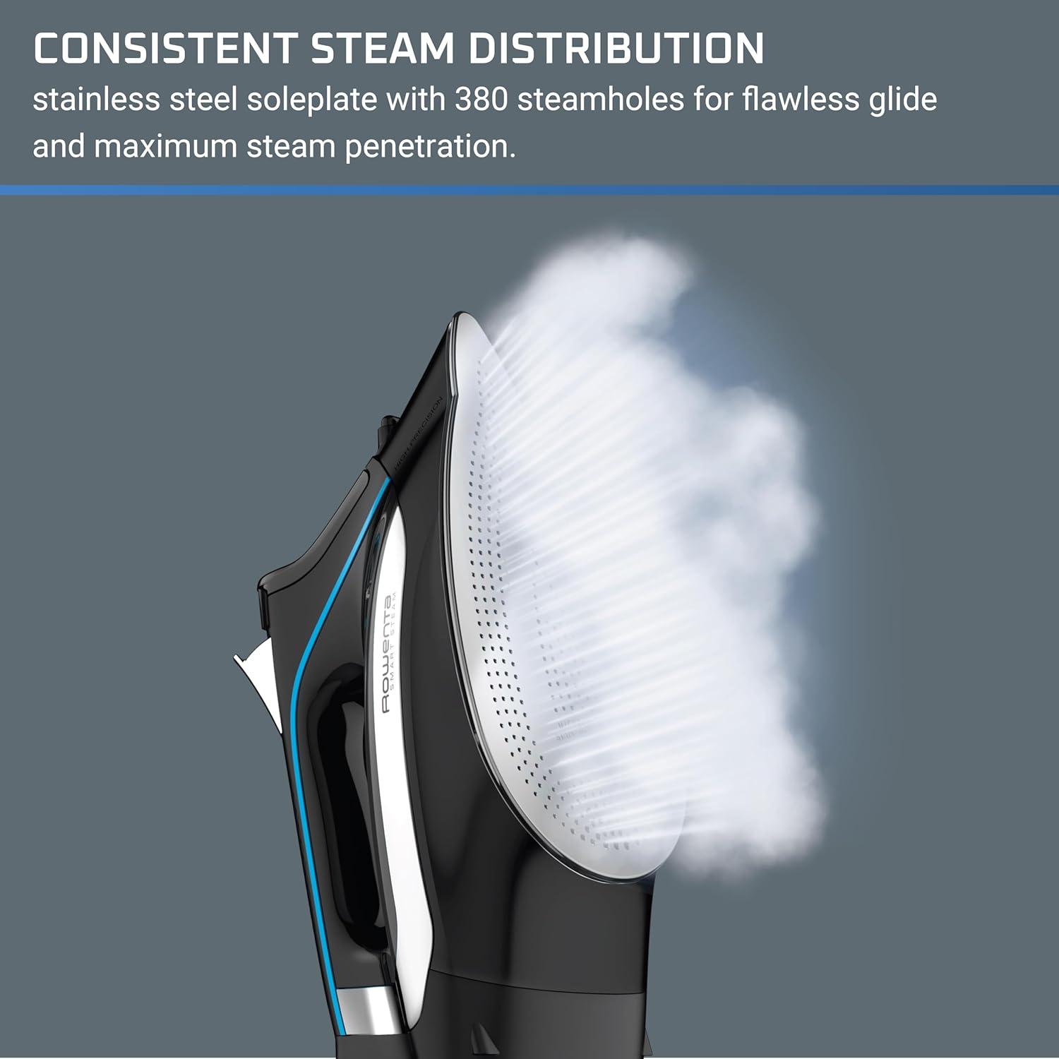image:imageRowenta Iron Steamer for Clothes Stainless Steel Soleplate Steam Iron Microsteam Holes 1700 Watts Lightweight Autooff Black DW2360380Hole