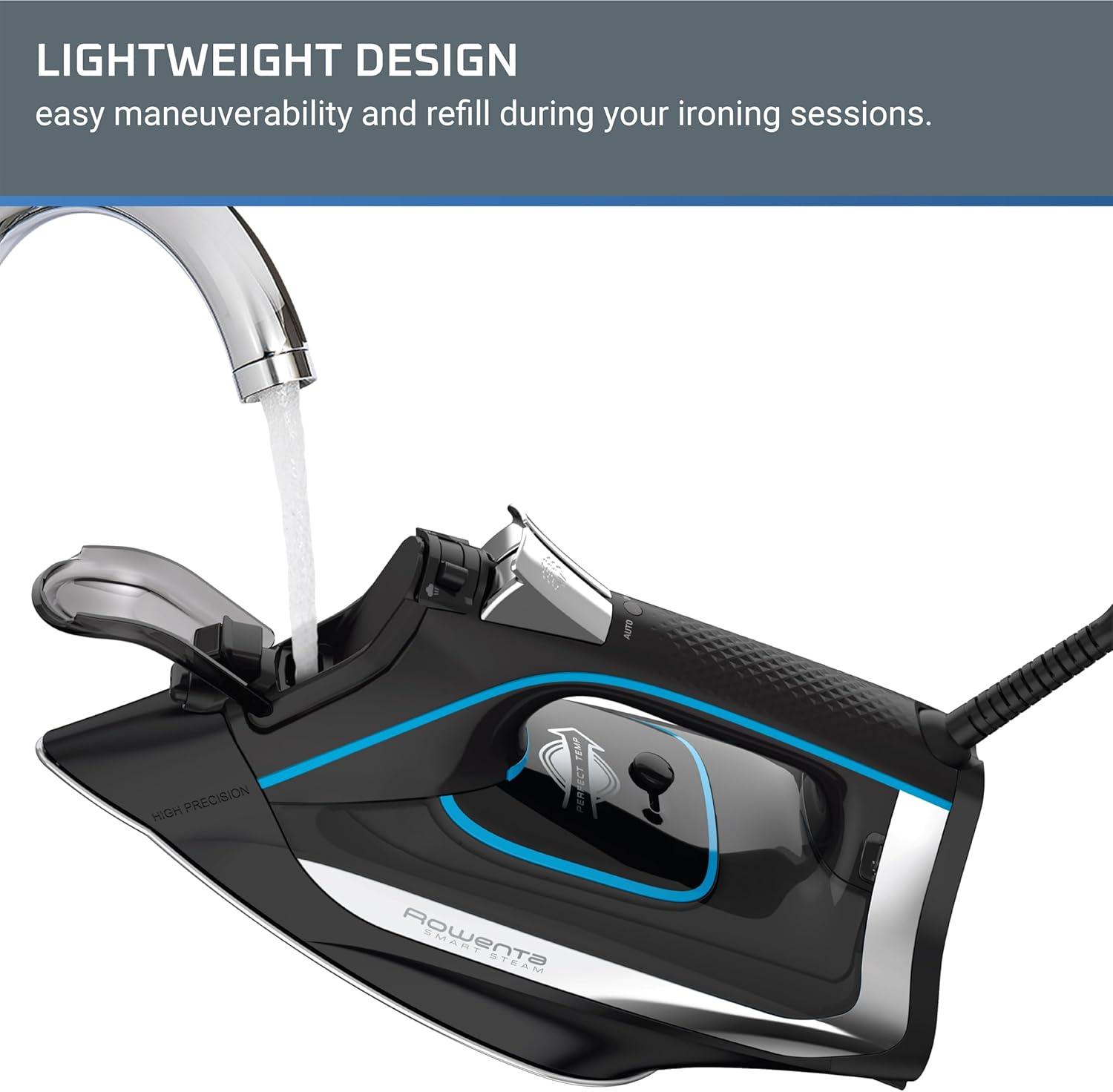 image:imageRowenta Iron Steamer for Clothes Stainless Steel Soleplate Steam Iron Microsteam Holes 1700 Watts Lightweight Autooff Black DW2360380Hole