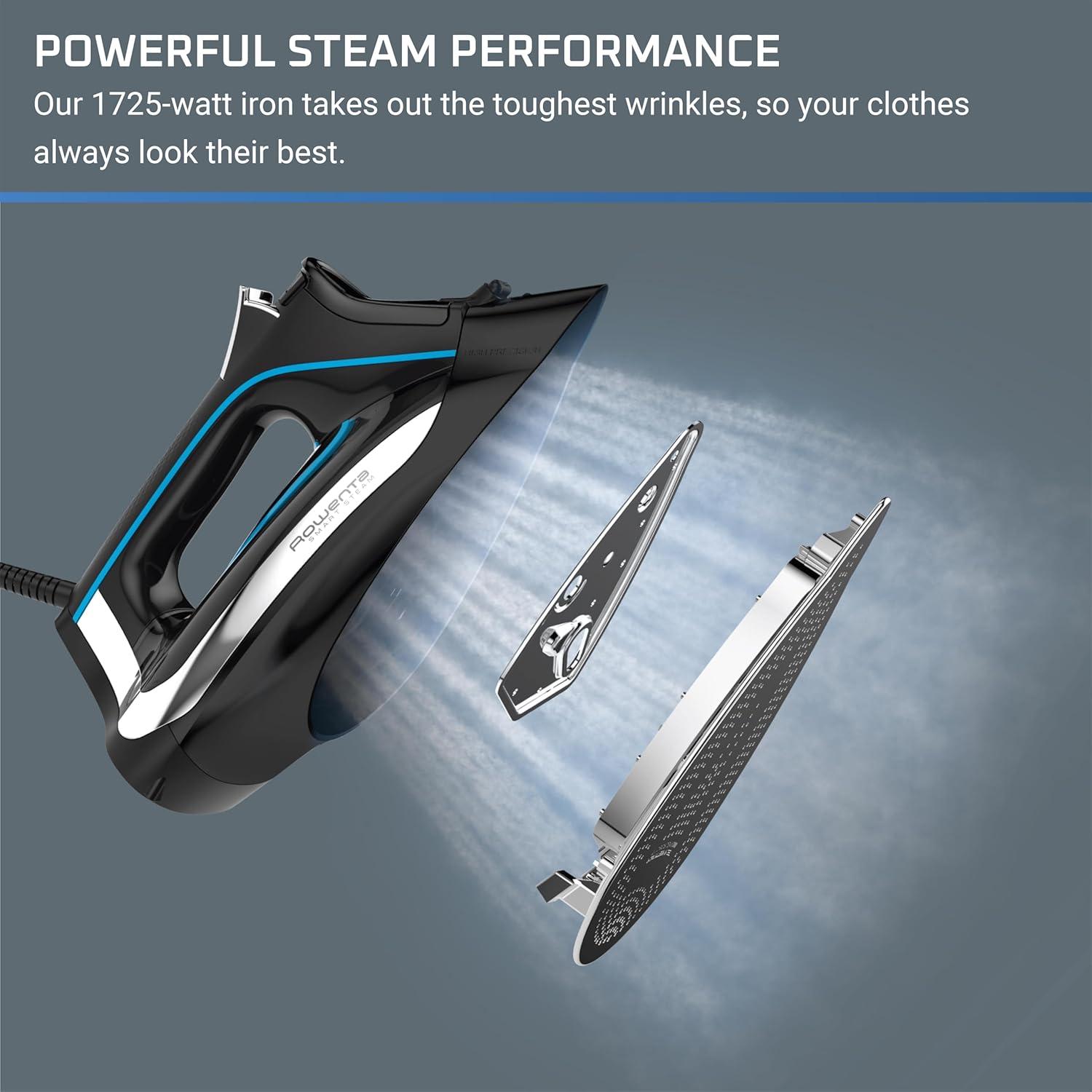 image:imageRowenta Iron Steamer for Clothes Stainless Steel Soleplate Steam Iron Microsteam Holes 1700 Watts Lightweight Autooff Black DW2360380Hole