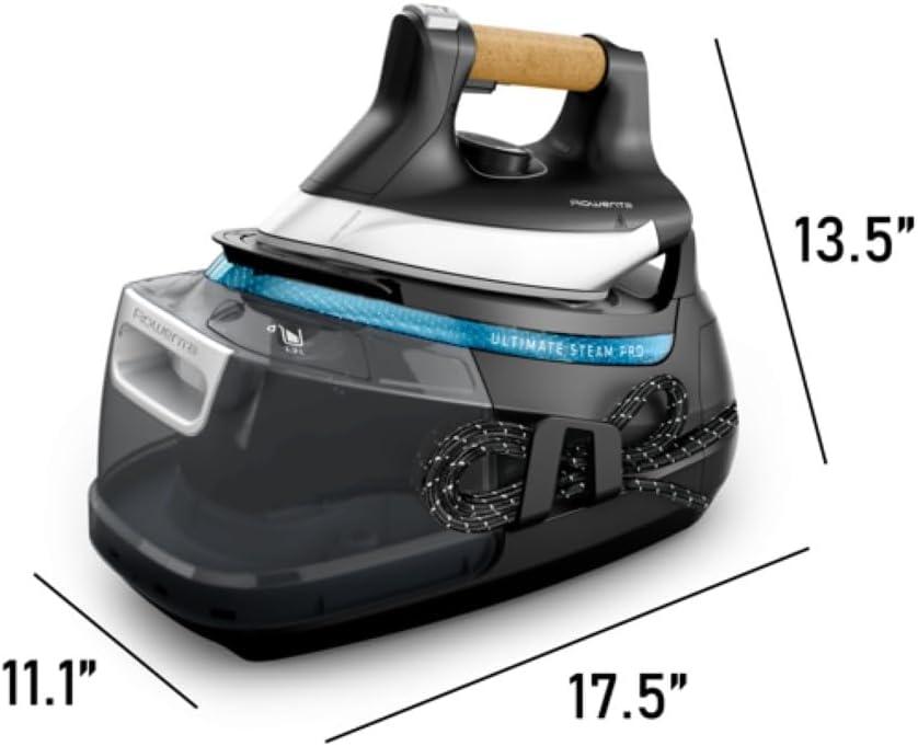 image:imageRowenta Iron Ultimate Steam Pro Stainless Steel Soleplate Professional Steam Station for Clothes 1800 Watts 13L Removable Tank Boiler Technology Fast Heat Up Black Clothes Iron DG8668Professional Steam Grade