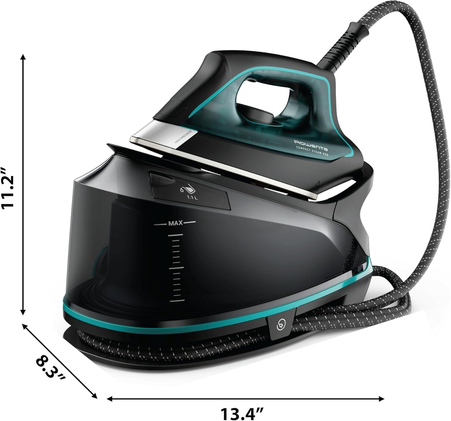 image:imageRowenta Iron for Clothes High Pressure Steamer Iron with Boiler System 400 Steam Holes Vertical Steaming 37oz Tank Stainless Steel Soleplate AutoOff 1800 watts Black Green DG7626