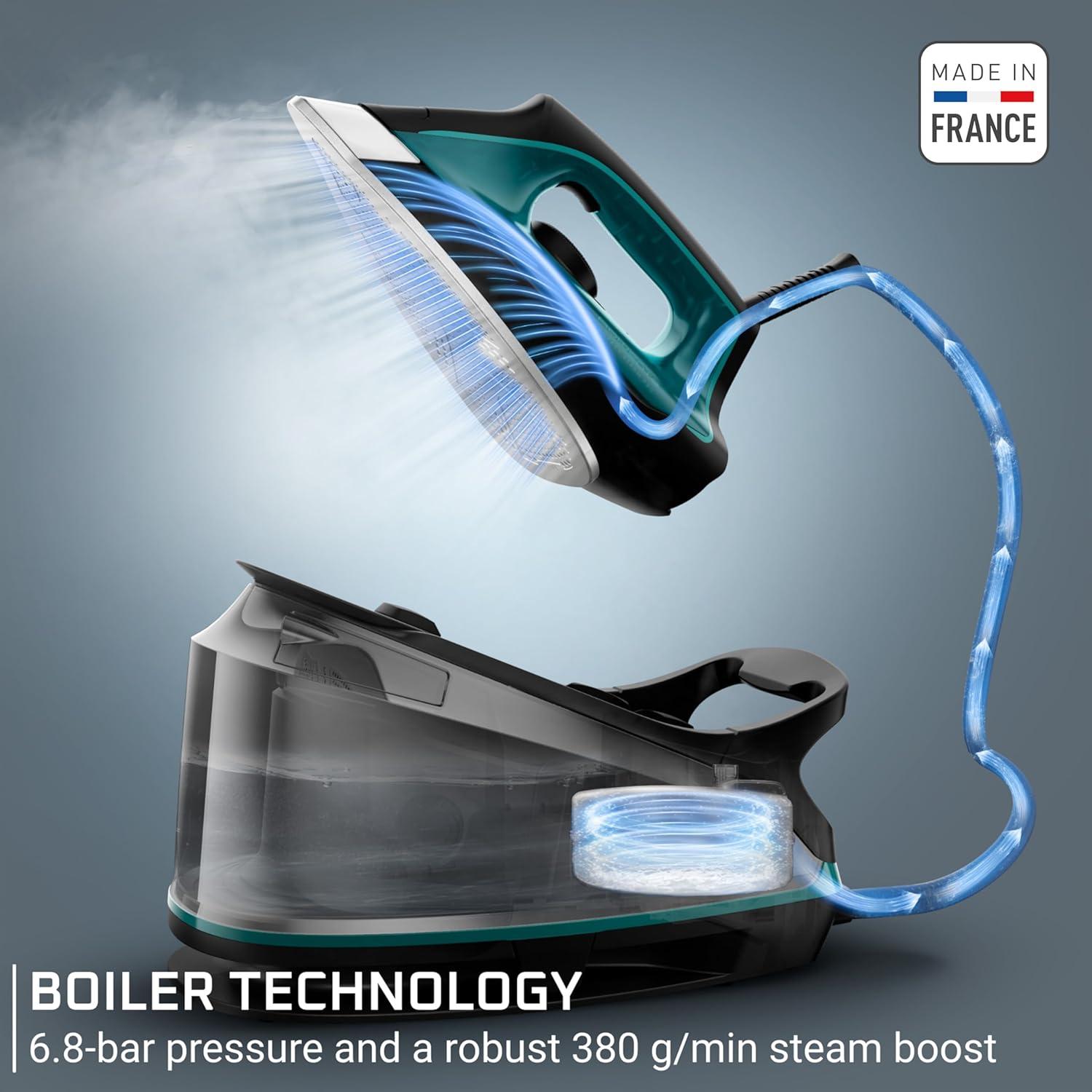 image:imageRowenta Iron for Clothes High Pressure Steamer Iron with Boiler System 400 Steam Holes Vertical Steaming 37oz Tank Stainless Steel Soleplate AutoOff 1800 watts Black Green DG7626