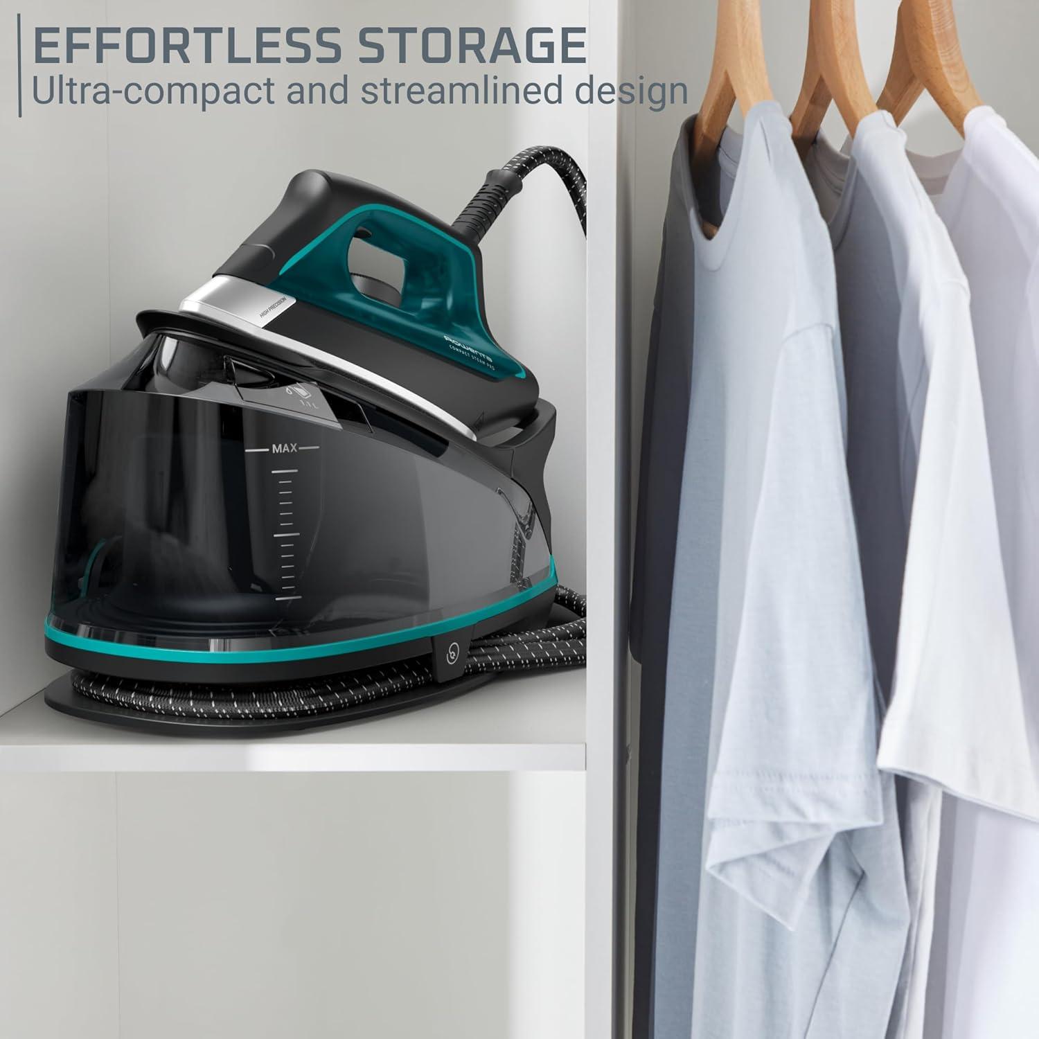 image:imageRowenta Iron for Clothes High Pressure Steamer Iron with Boiler System 400 Steam Holes Vertical Steaming 37oz Tank Stainless Steel Soleplate AutoOff 1800 watts Black Green DG7626