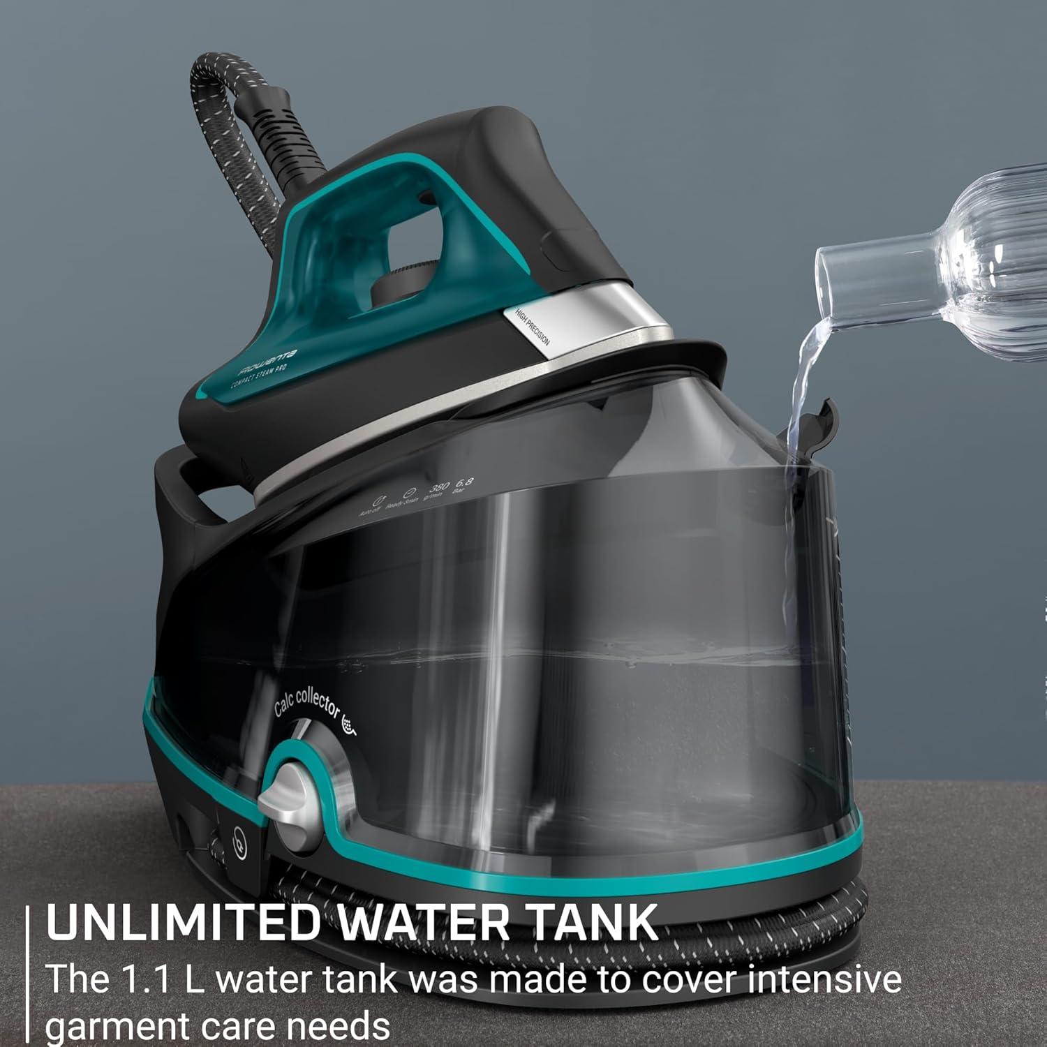 image:imageRowenta Iron for Clothes High Pressure Steamer Iron with Boiler System 400 Steam Holes Vertical Steaming 37oz Tank Stainless Steel Soleplate AutoOff 1800 watts Black Green DG7626