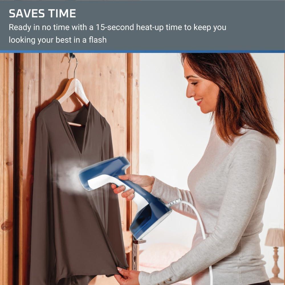 image:imageRowenta Steamer for Clothes Access Steam Handheld Steamer 15 Second Heatup 4 Ounce Capacity 1150 Watts Portable Ironing Travel Must Have White Clothes Steamer DR3030Blue