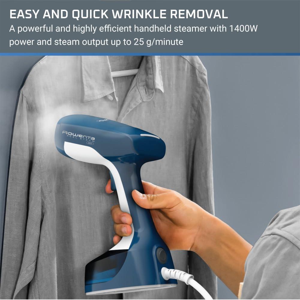 image:imageRowenta Steamer for Clothes Access Steam Handheld Steamer 15 Second Heatup 4 Ounce Capacity 1150 Watts Portable Ironing Travel Must Have White Clothes Steamer DR3030Blue