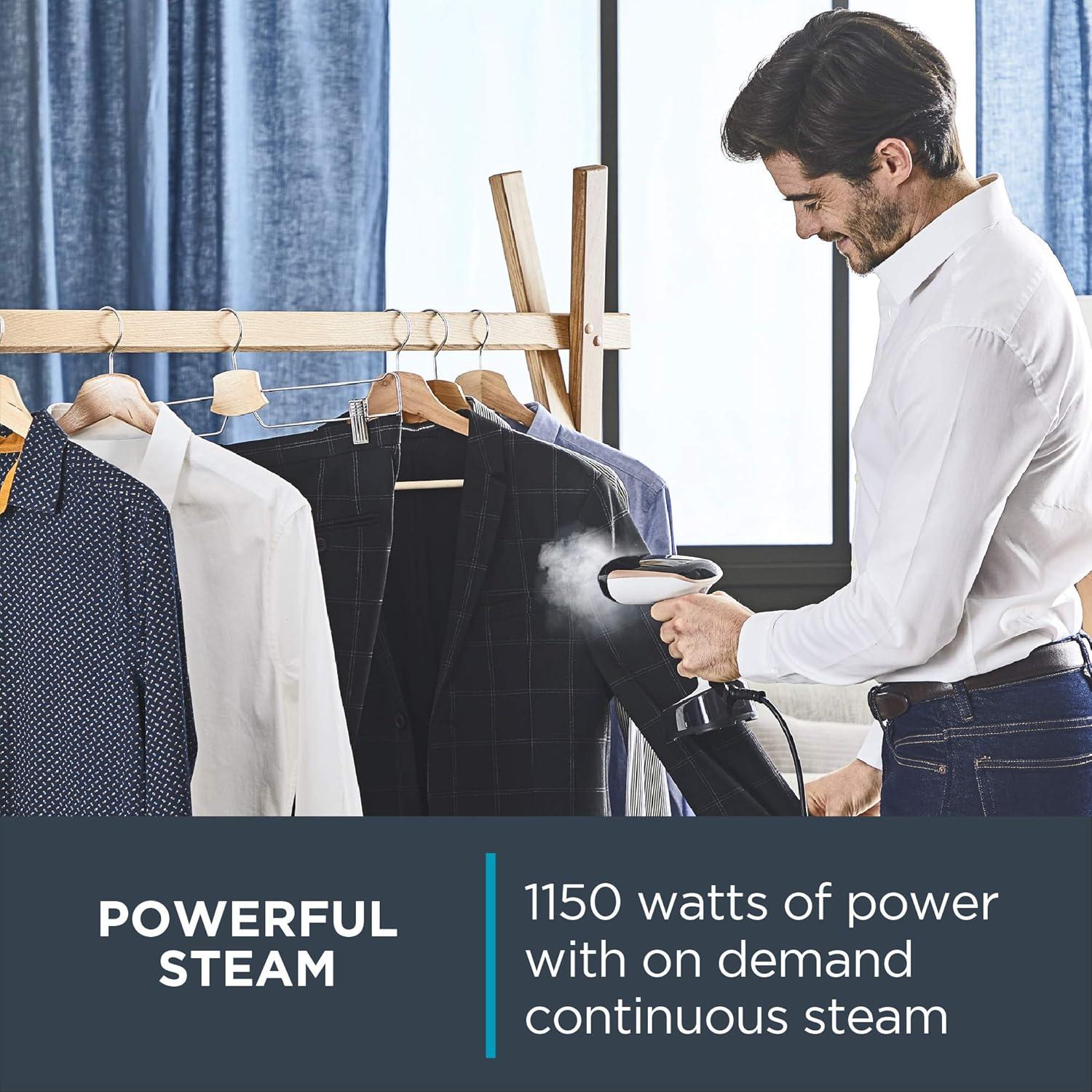 image:imageRowenta Steamer for Clothes Access Steam Handheld Steamer 15 Second Heatup 4 Ounce Capacity 1150 Watts Portable Ironing Travel Must Have White Clothes Steamer DR3030White