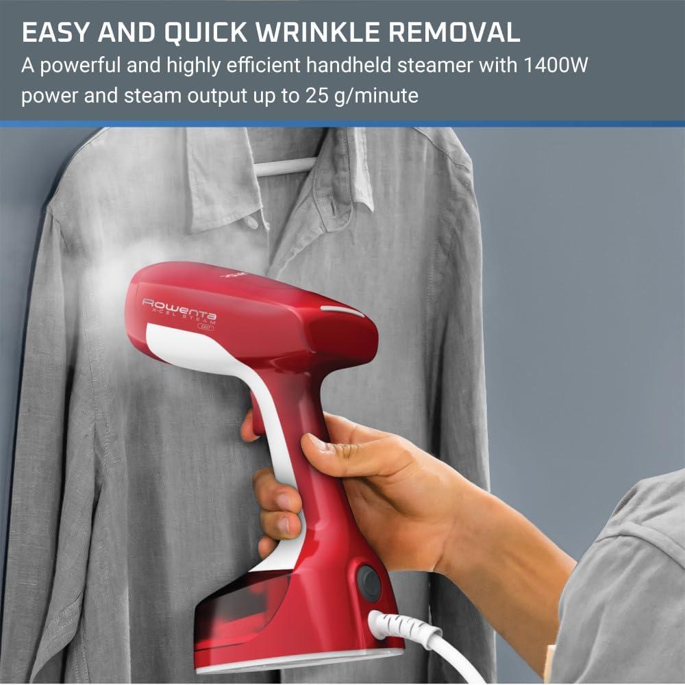 image:imageRowenta Steamer for Clothes Access Steam Handheld Steamer 15 Second Heatup 4 Ounce Capacity 1150 Watts Portable Ironing Travel Must Have White Clothes Steamer DR3030Red
