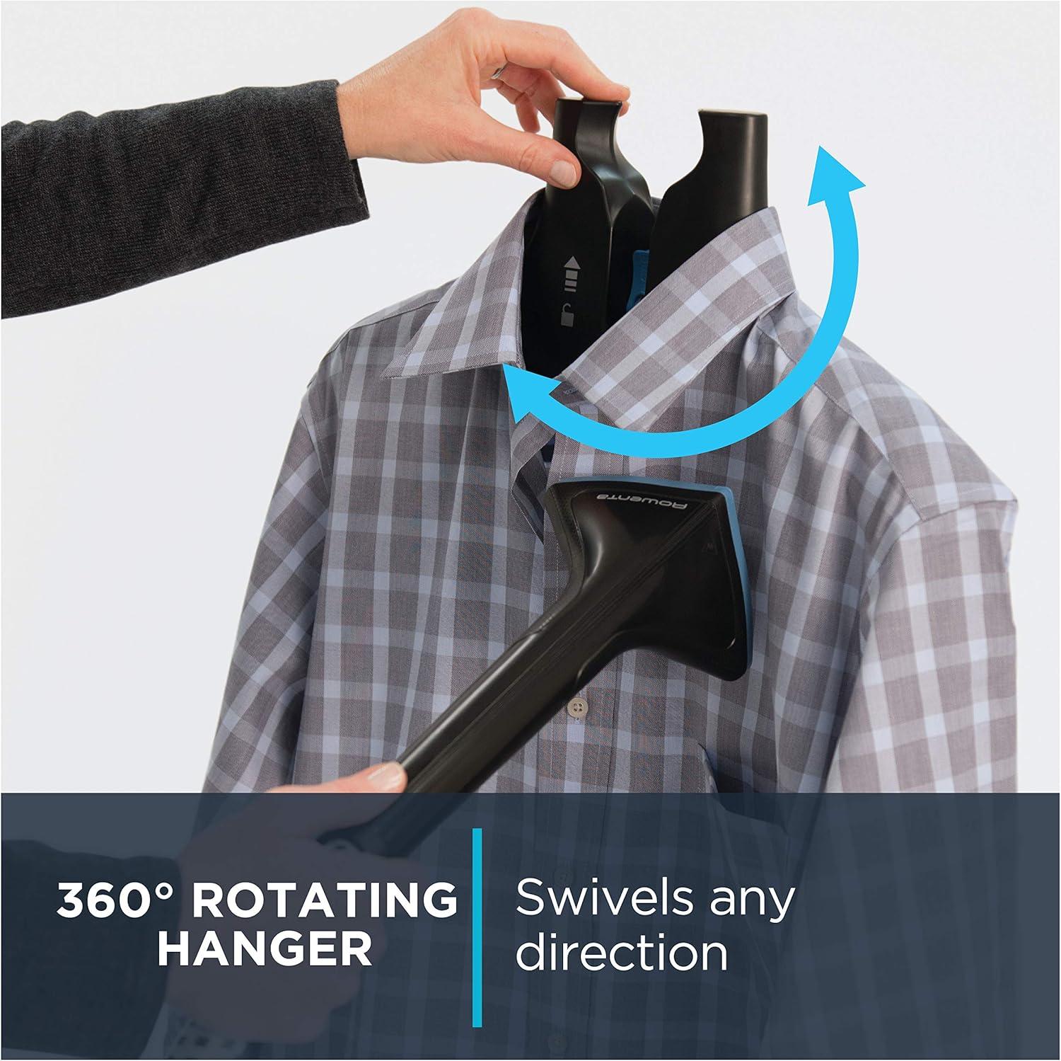 image:imageRowenta Steamer for Clothes Pro Style Full Size Steamer with 45 second heatup amp Removable 50 oz Water Tank 1500 Watts Included Clips to Hang Clothes Ironing Black Clothes Steamer IS2461Rotating Hanger