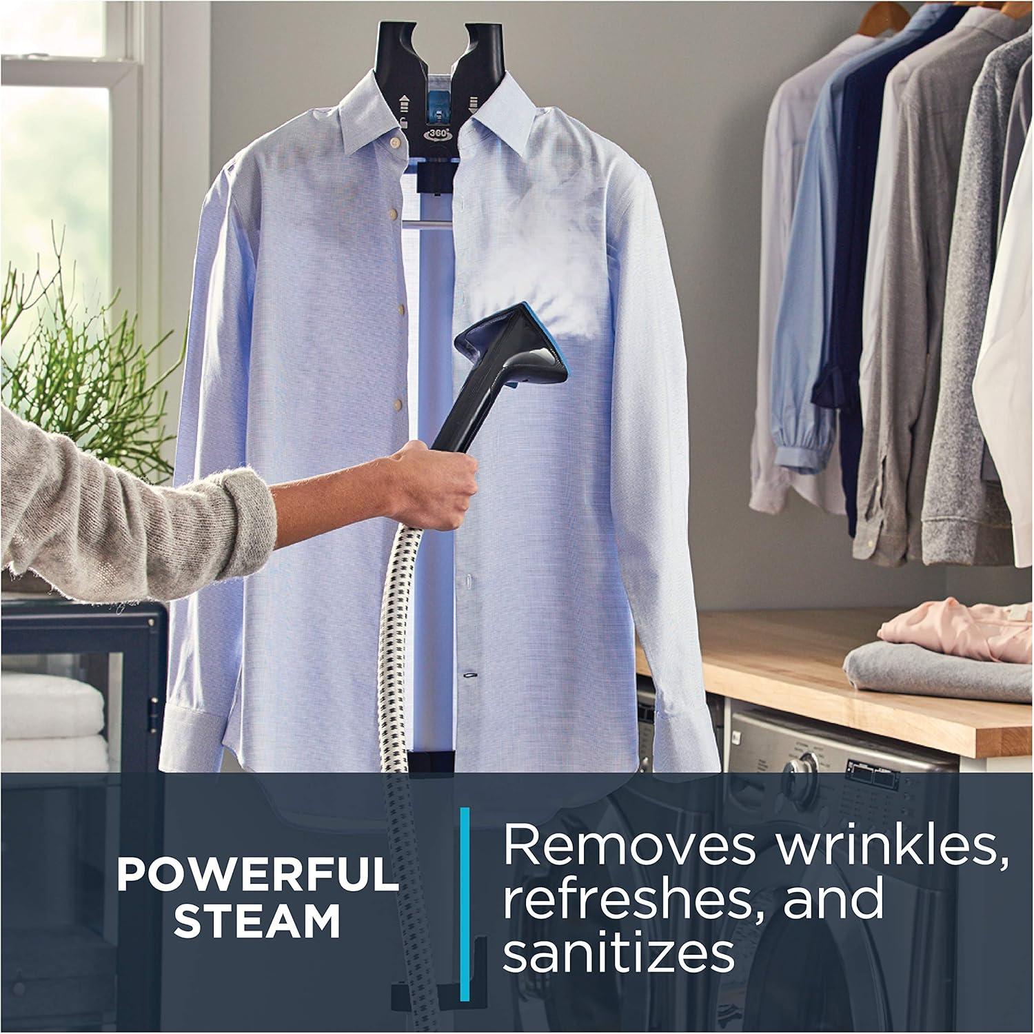 image:imageRowenta Steamer for Clothes Pro Style Full Size Steamer with 45 second heatup amp Removable 50 oz Water Tank 1500 Watts Included Clips to Hang Clothes Ironing Black Clothes Steamer IS2461Rotating Hanger