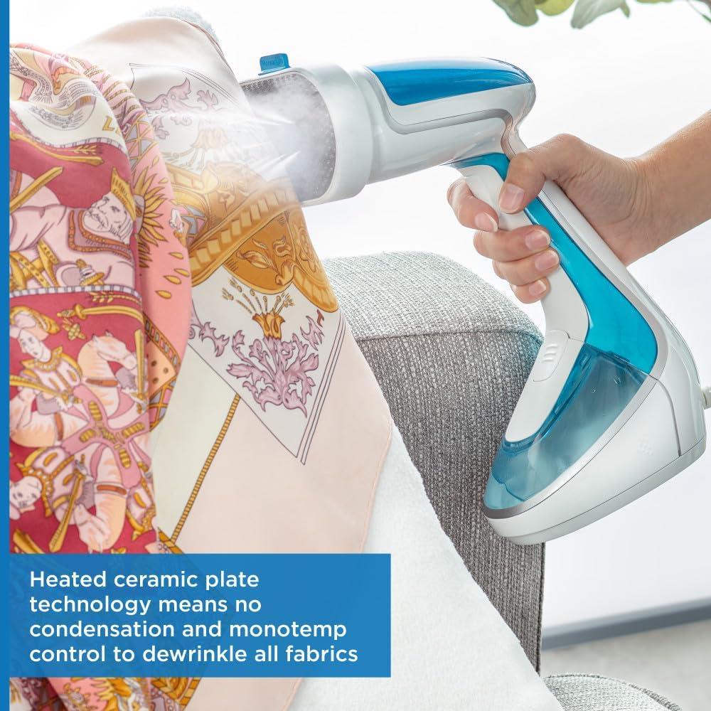 image:imageRowenta Steamer for Clothes Pure Tex 4in1 Steamer 1700W XL 68 Ounce Water Tank 25 Second Heat Up Powerful Steam Reversible Pad System Light Blue DR9530