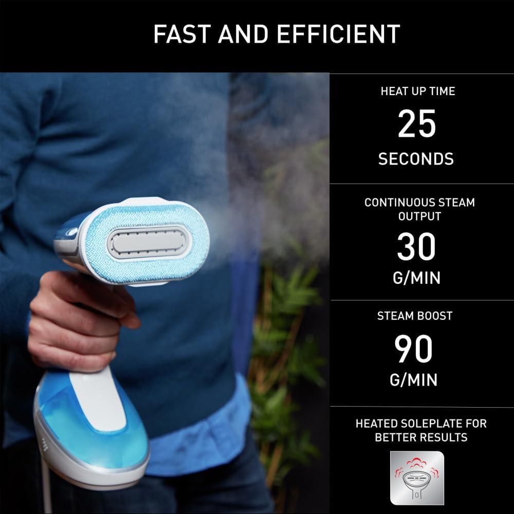 image:imageRowenta Steamer for Clothes Pure Tex 4in1 Steamer 1700W XL 68 Ounce Water Tank 25 Second Heat Up Powerful Steam Reversible Pad System Light Blue DR9530