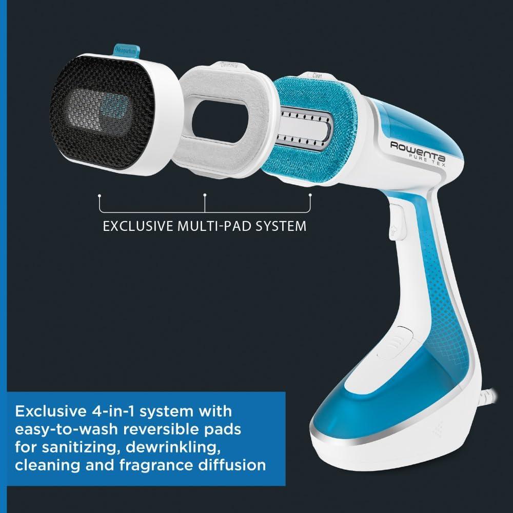 image:imageRowenta Steamer for Clothes Pure Tex 4in1 Steamer 1700W XL 68 Ounce Water Tank 25 Second Heat Up Powerful Steam Reversible Pad System Light Blue DR9530