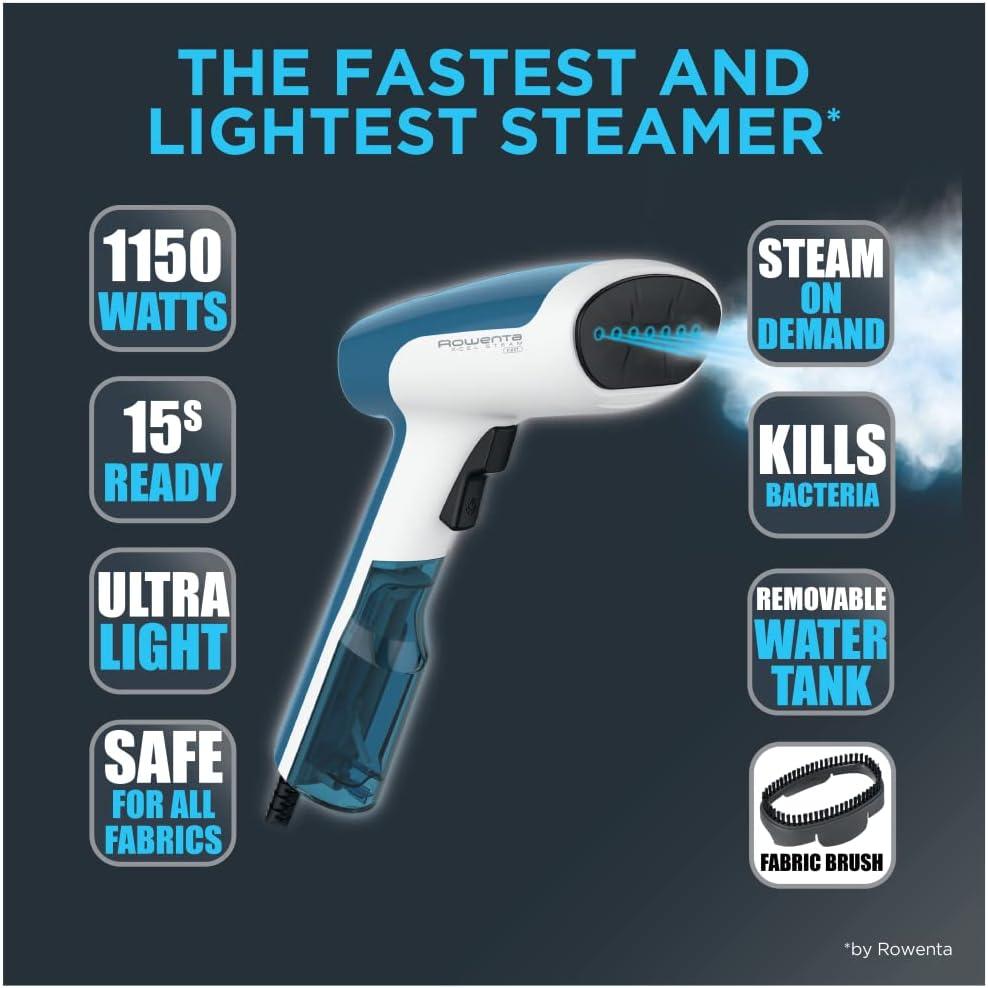 image:imageRowenta Steamer for Clothes XCel Handheld Steamer 15 Second Heatup 24 Ounce Capacity 1150 Watts Portable Ironing Travel Must Have Green Clothes Steamer DR6131