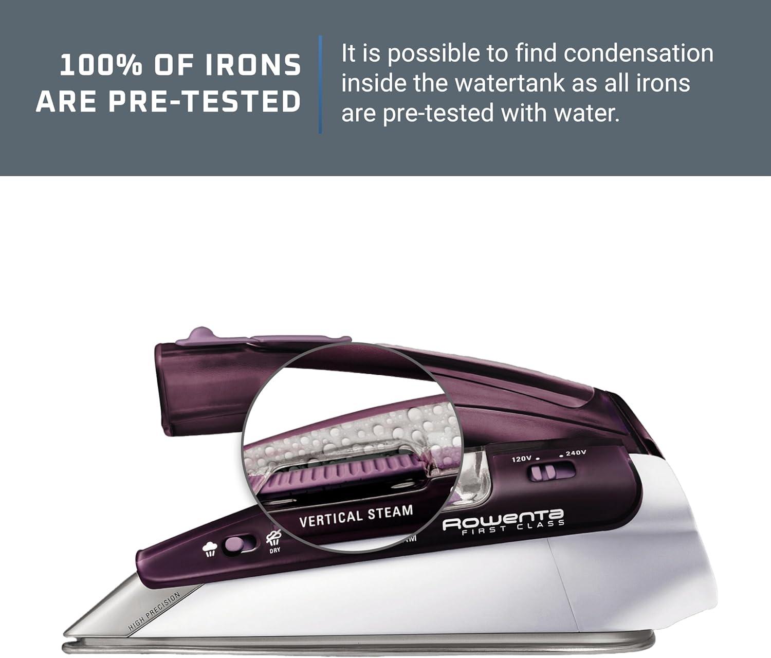 image:imageRowenta Travel Iron Pro Compact Stainless Steel Soleplate Hand Held Steamer Iron for Clothes 200 Microsteam Holes 1000 Watts Ironing Fabric Steamer Dual Voltage Mini Iron Purple DA1560Purple