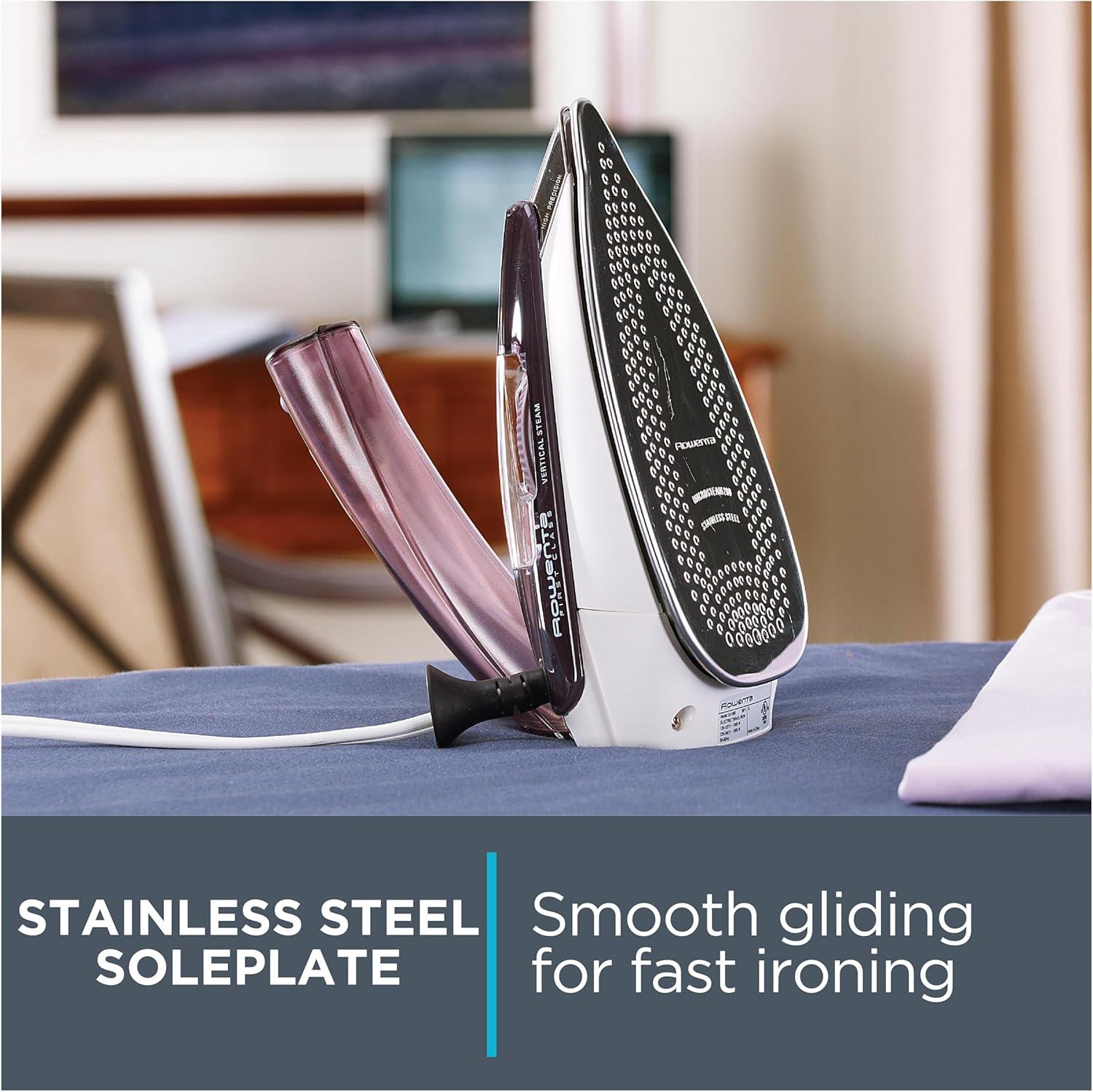 image:imageRowenta Travel Iron Pro Compact Stainless Steel Soleplate Hand Held Steamer Iron for Clothes 200 Microsteam Holes 1000 Watts Ironing Fabric Steamer Dual Voltage Mini Iron Purple DA1560Purple