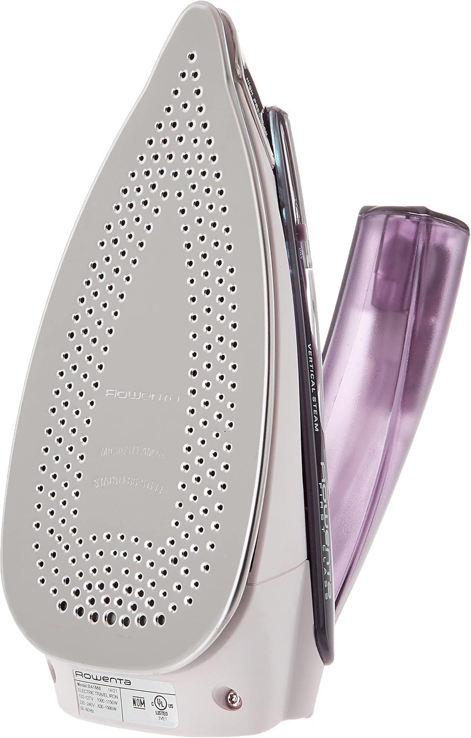 image:imageRowenta Travel Iron Pro Compact Stainless Steel Soleplate Hand Held Steamer Iron for Clothes 200 Microsteam Holes 1000 Watts Ironing Fabric Steamer Dual Voltage Mini Iron Purple DA1560Purple