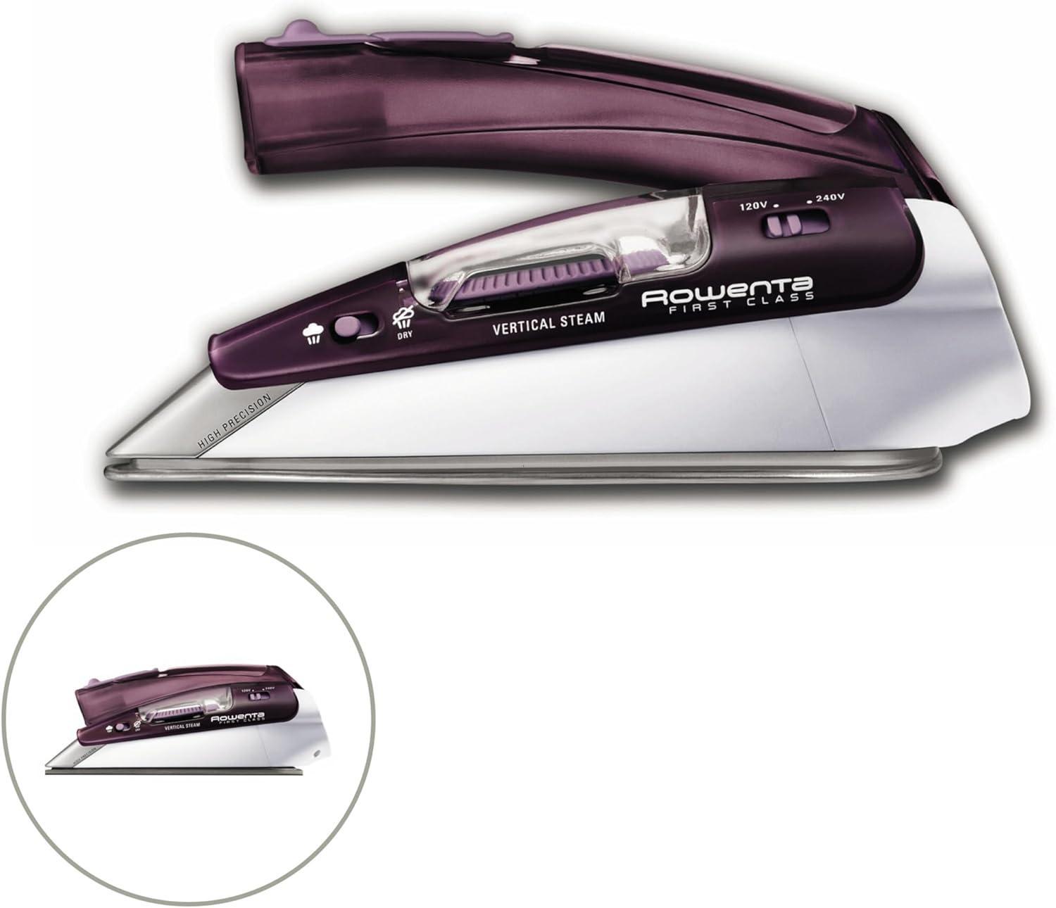 image:imageRowenta Travel Iron Pro Compact Stainless Steel Soleplate Hand Held Steamer Iron for Clothes 200 Microsteam Holes 1000 Watts Ironing Fabric Steamer Dual Voltage Mini Iron Purple DA1560Purple