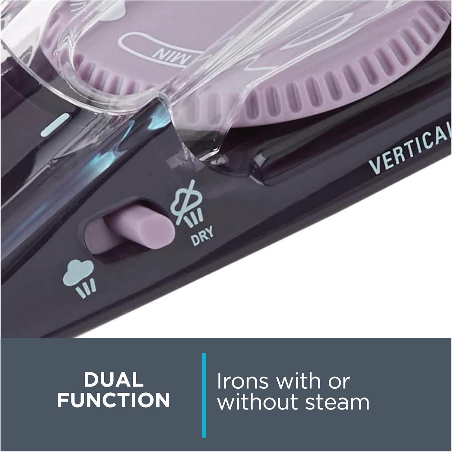 image:imageRowenta Travel Iron Pro Compact Stainless Steel Soleplate Hand Held Steamer Iron for Clothes 200 Microsteam Holes 1000 Watts Ironing Fabric Steamer Dual Voltage Mini Iron Purple DA1560Purple