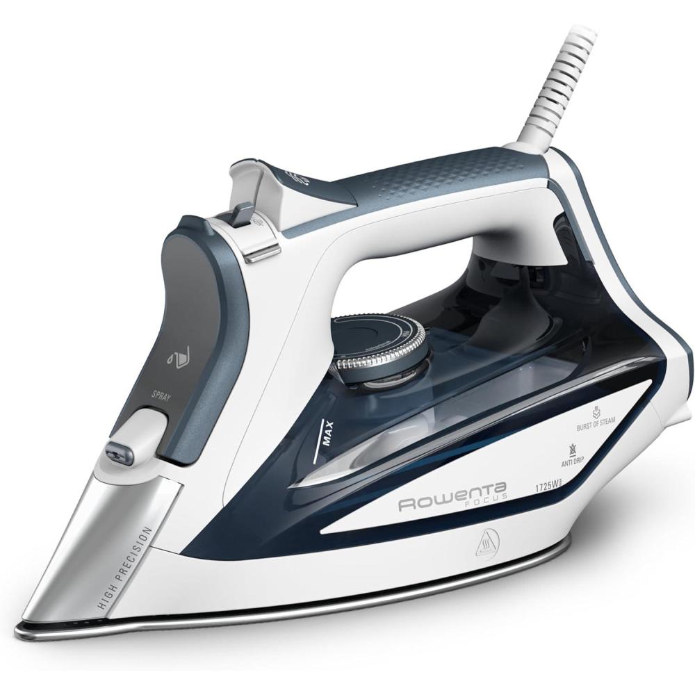 image:imageRowenta Iron Focus Excellence Stainless Steel Soleplate Steam Iron for Clothes Retractable Cord 400 Microsteam Holes Powerful steam LED Display 1750 W Ironing Clothes Cordreel Red DW5433Powerful Steam Boost