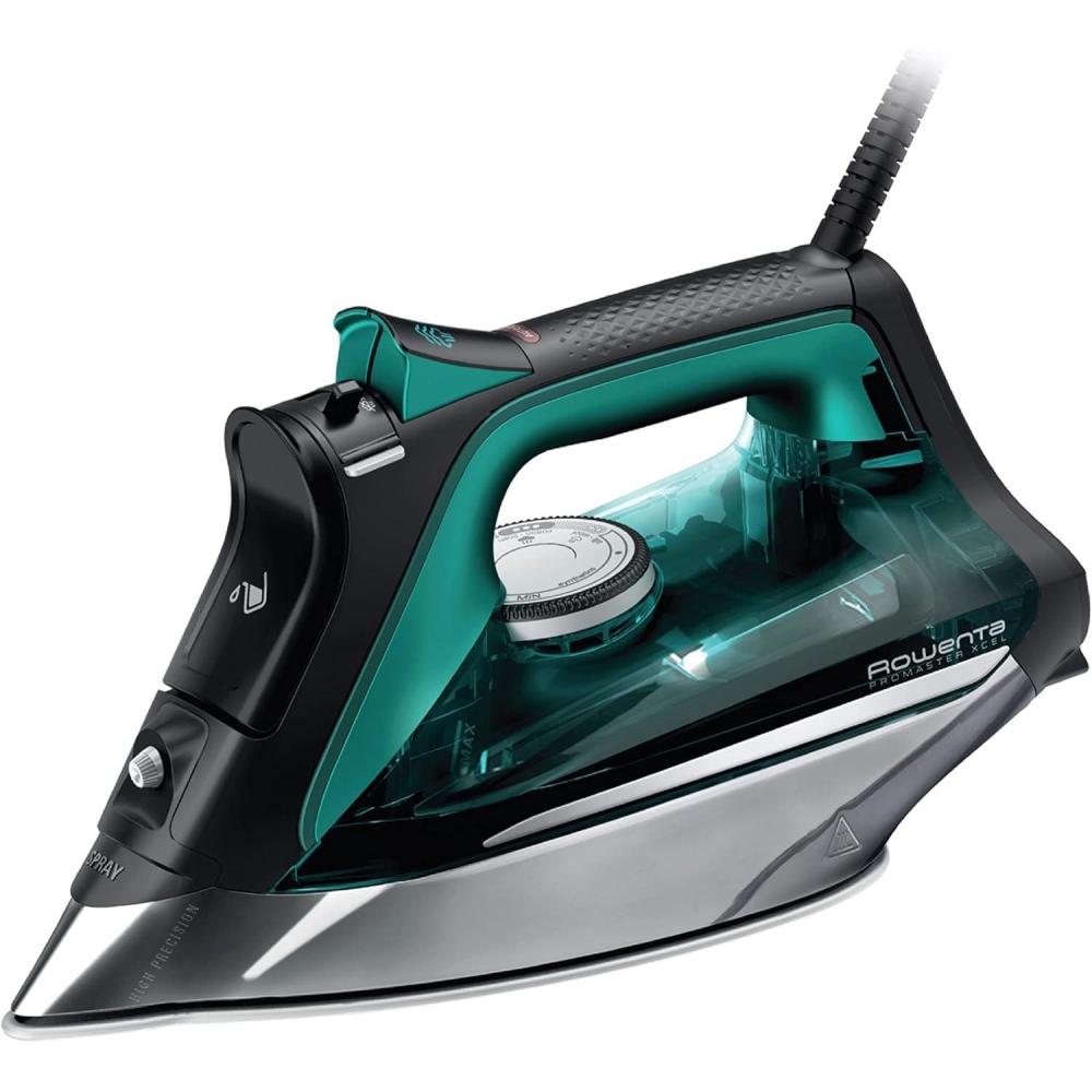 image:imageRowenta Iron Focus Excellence Stainless Steel Soleplate Steam Iron for Clothes Retractable Cord 400 Microsteam Holes Powerful steam LED Display 1750 W Ironing Clothes Cordreel Red DW5433Powerful Steam