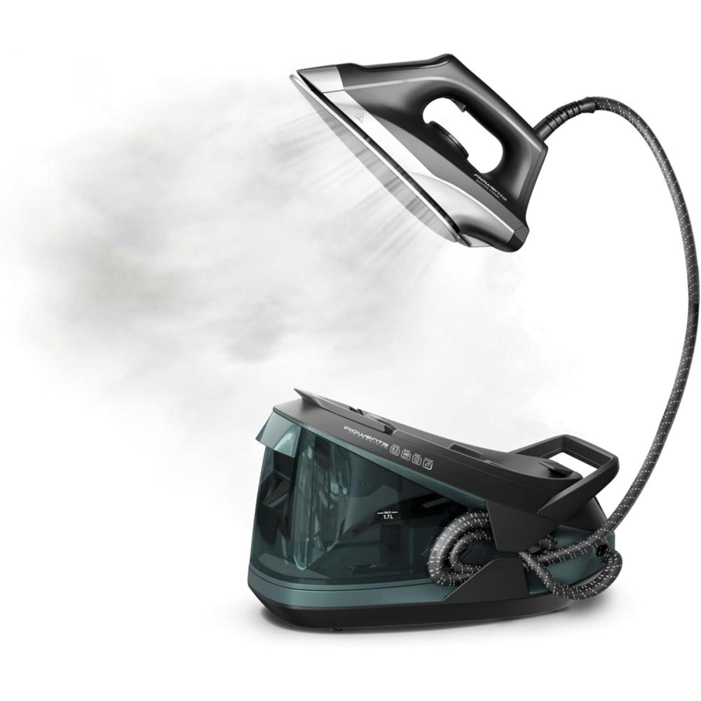 image:imageRowenta Iron Steamer for Clothes Master Steam Station Professional Steam Iron for Clothes with Stainless Steel Soleplate 57 Oz 400 Microsteam Holes BuiltIn Pump 1750 Watts BlackGreen VR8338XL Steam Sessions