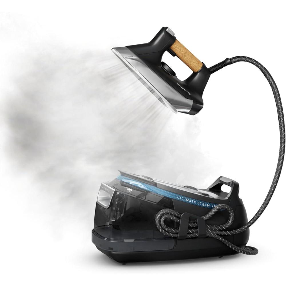image:imageRowenta Iron Ultimate Steam Pro Stainless Steel Soleplate Professional Steam Station for Clothes 1800 Watts 13L Removable Tank Boiler Technology Fast Heat Up Black Clothes Iron DG8668Professional Steam Grade